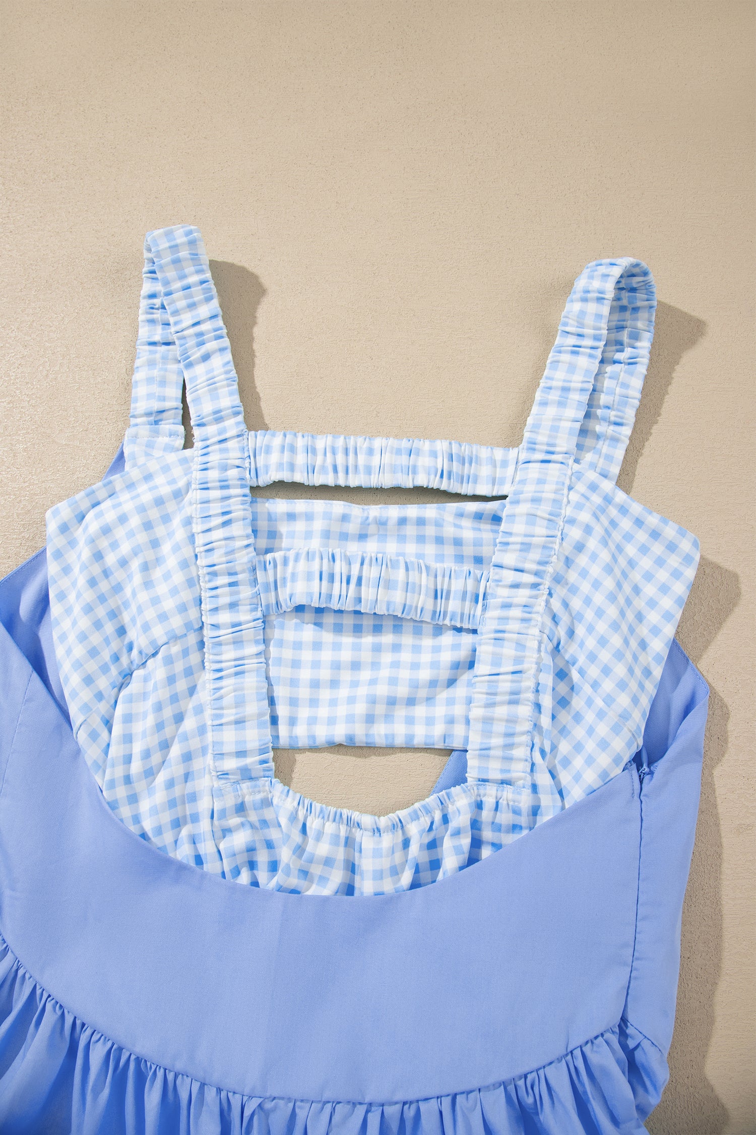 White Faux Two Piece Gingham Contrast Patchwork Loose Mini Dress