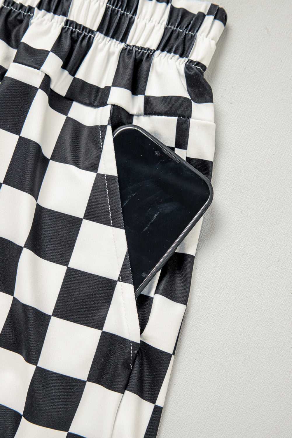 Black Checkered Casual Shorts
