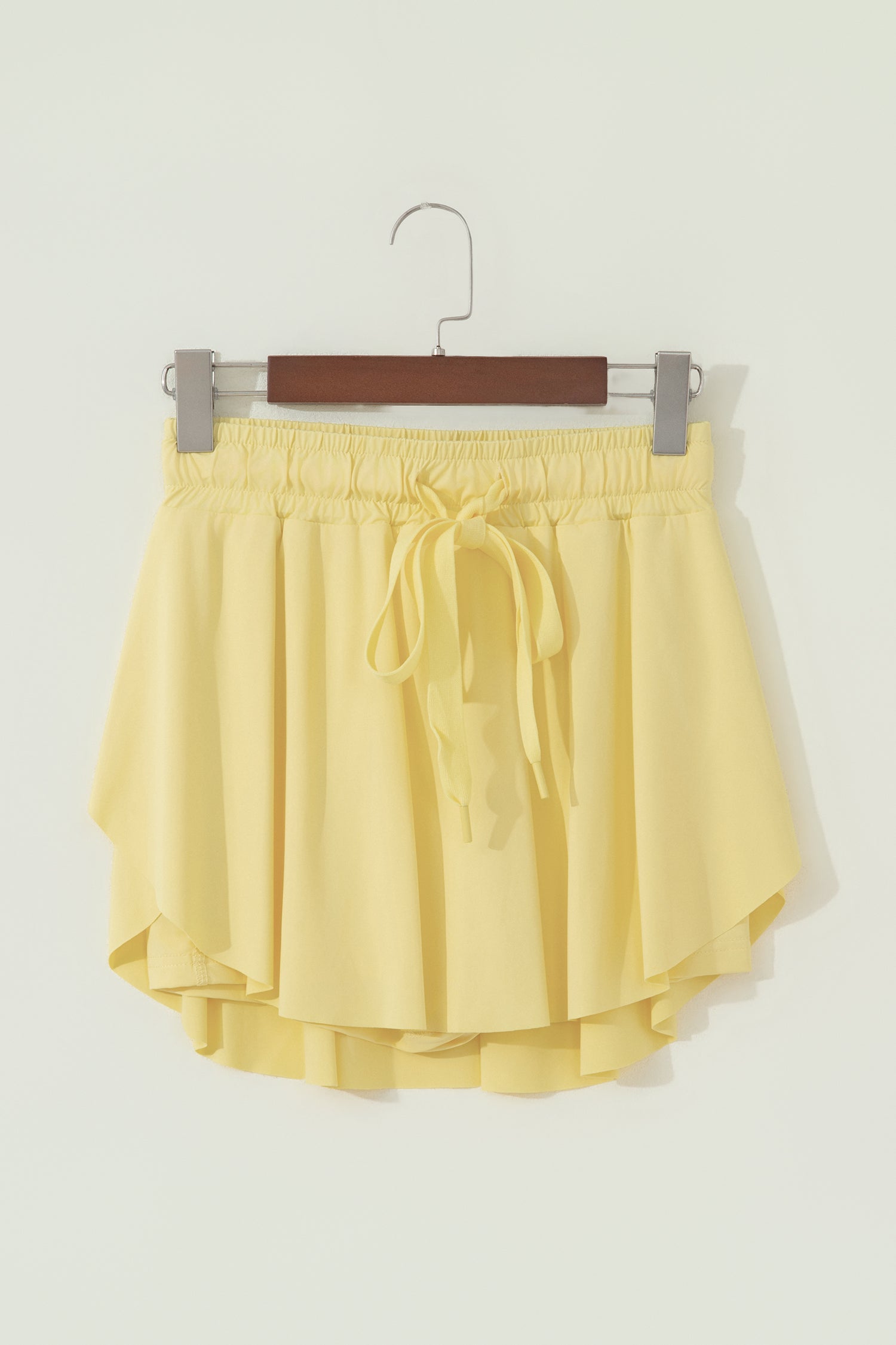 Yellow Cream Drawstring Elastic Waistband Lined Tennis Skorts