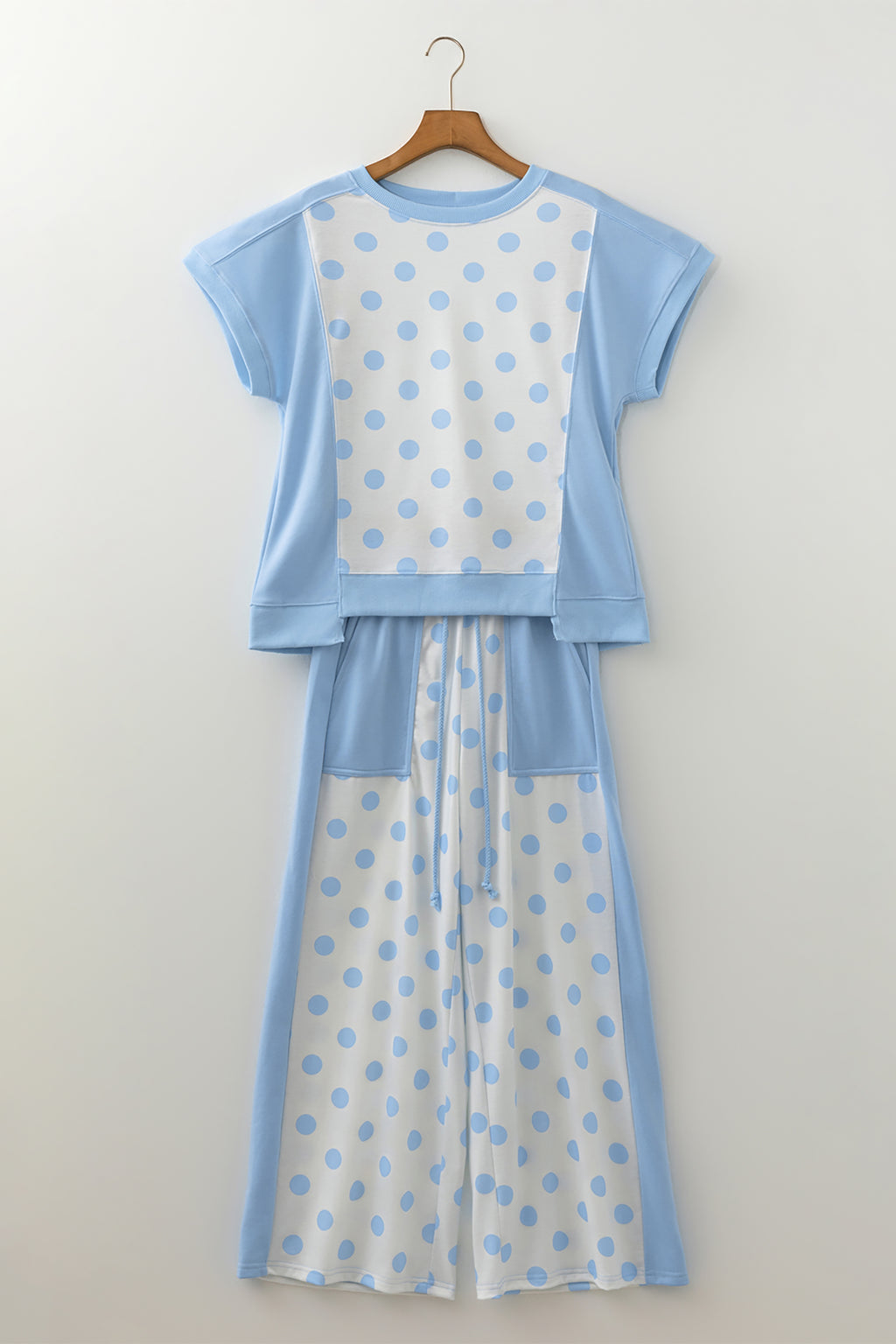 Yellow Color Block Patchwork Polka Dot Wide Leg Pant Set