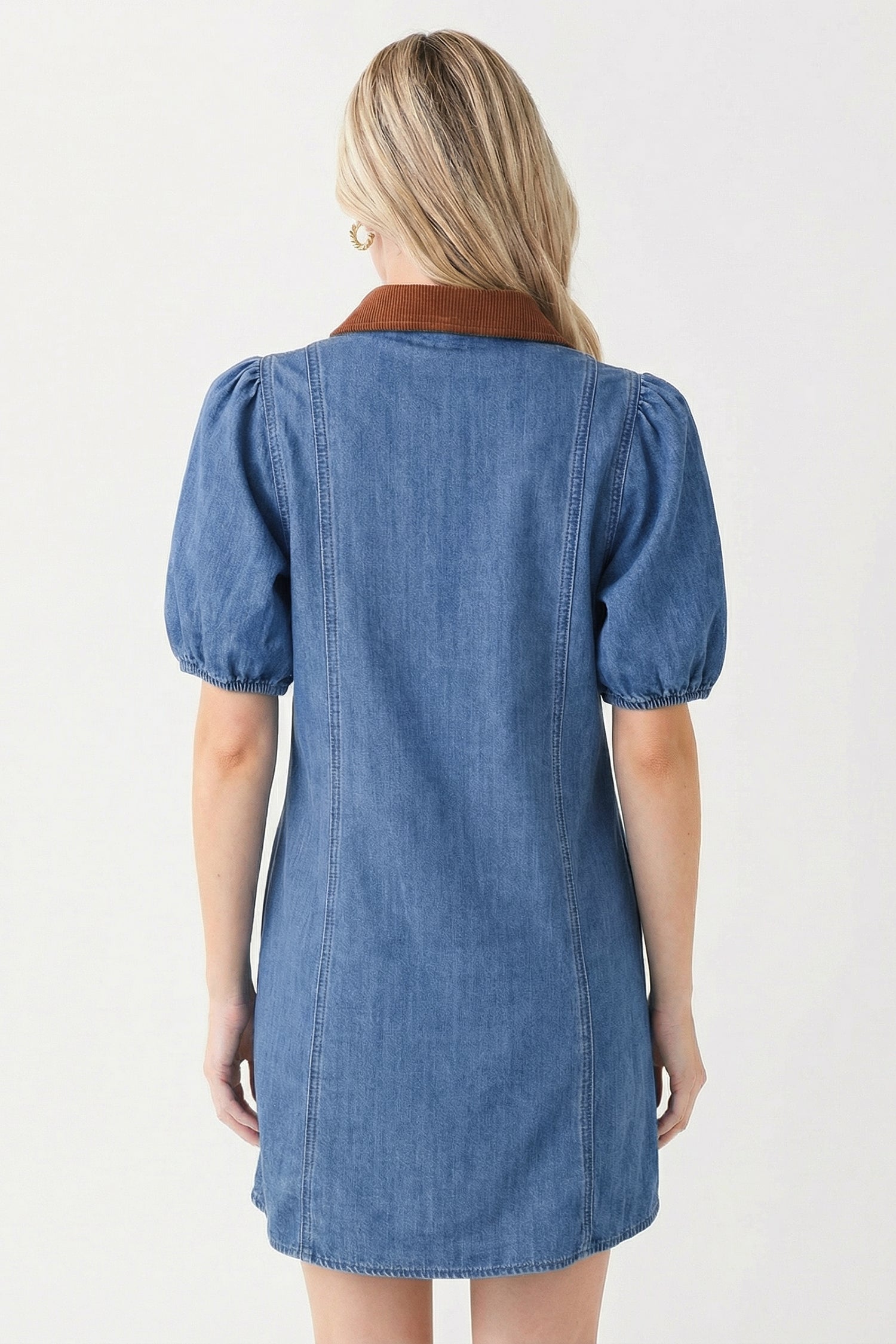 Denim Short Puff Sleeve Mini Dress