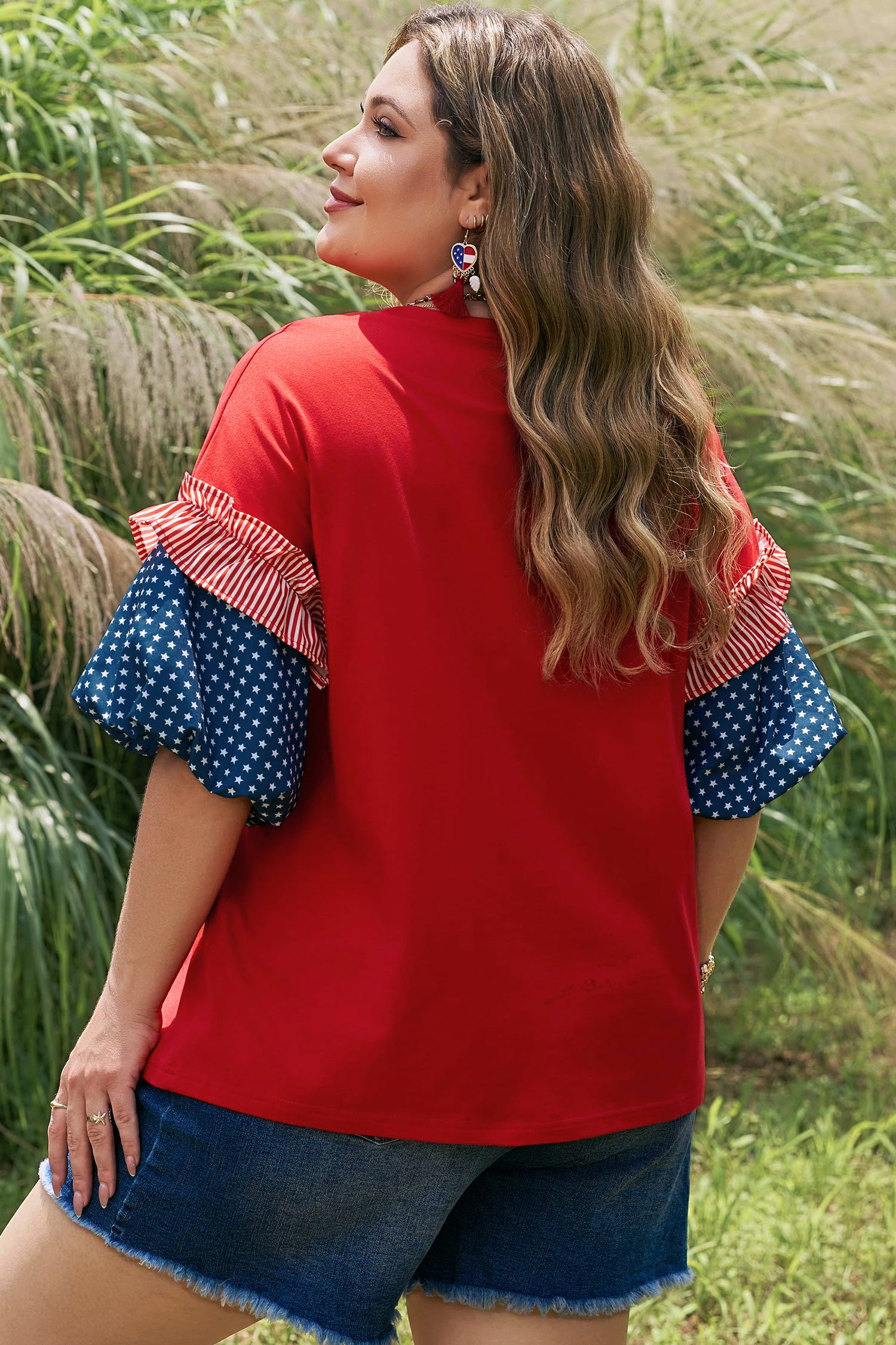 Star Spangled Ruffle Sleeve Top
