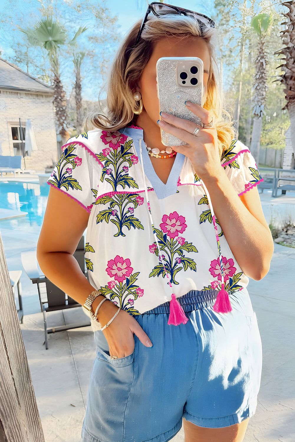 Blushing Rose Floral Summer Blouse