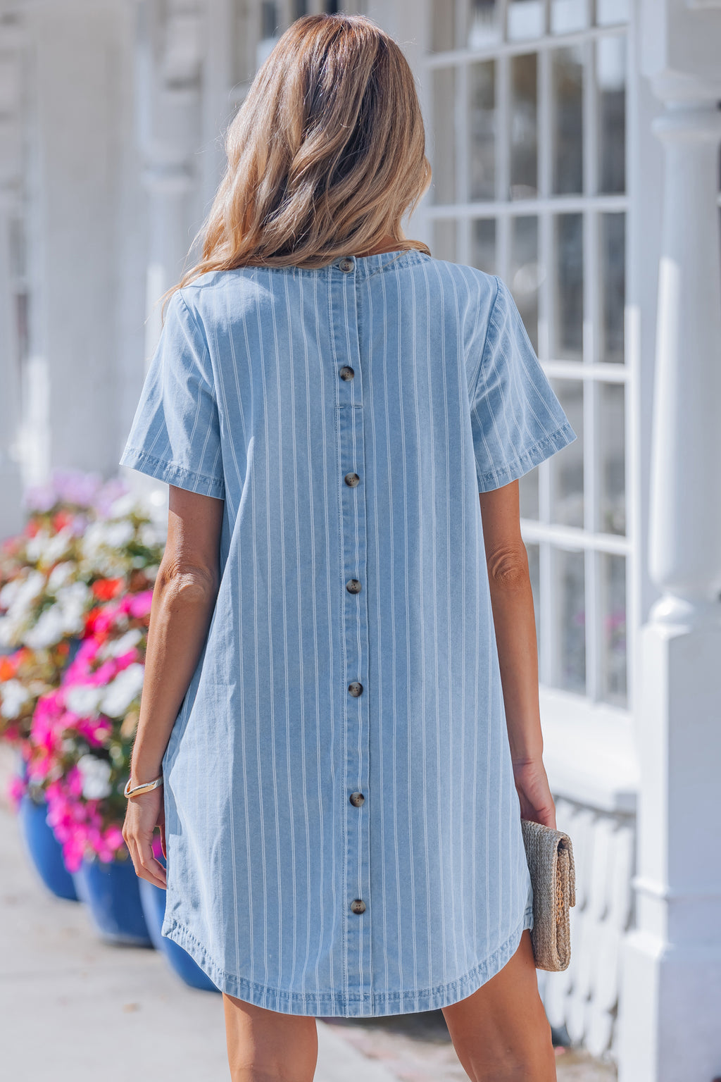 Sky Blue Stripe Denim Mini Dress
