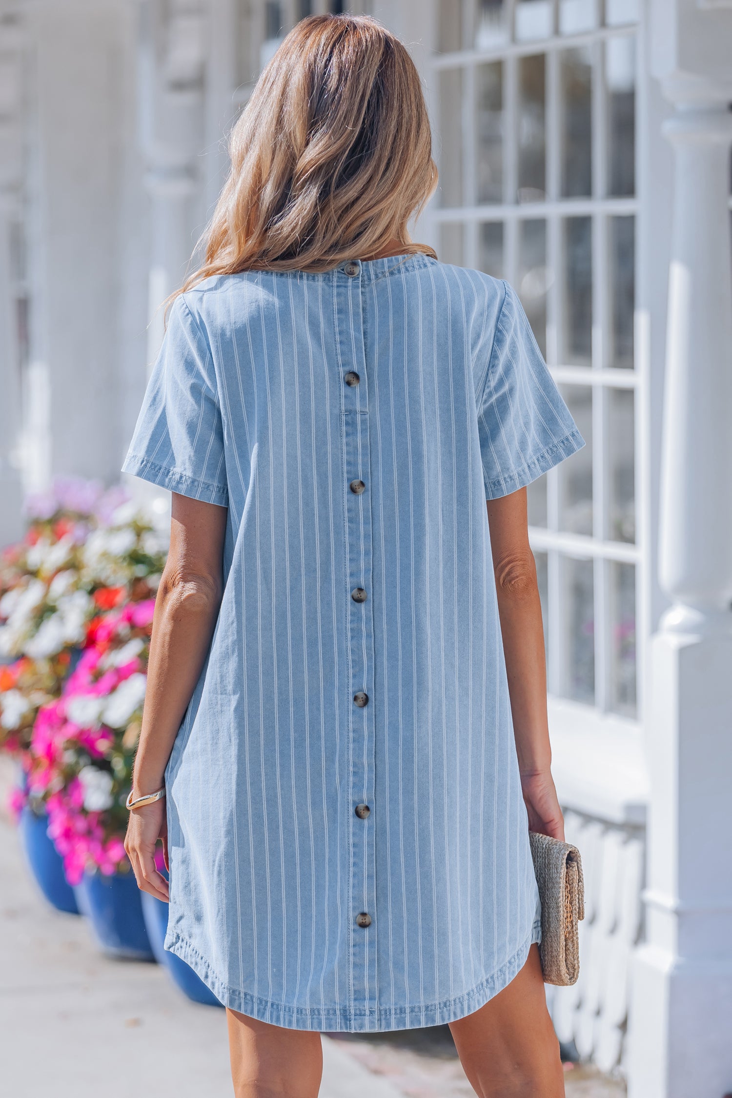 Sky Blue Stripe Denim Mini Dress