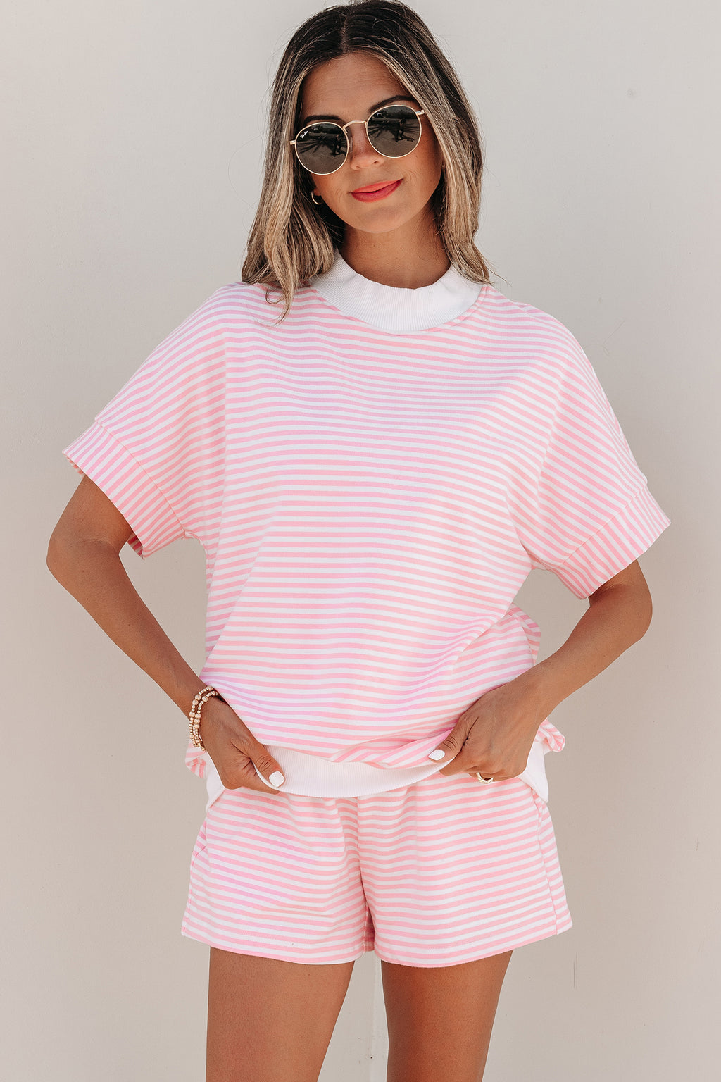 Pink Stripe 2pcs Short Set