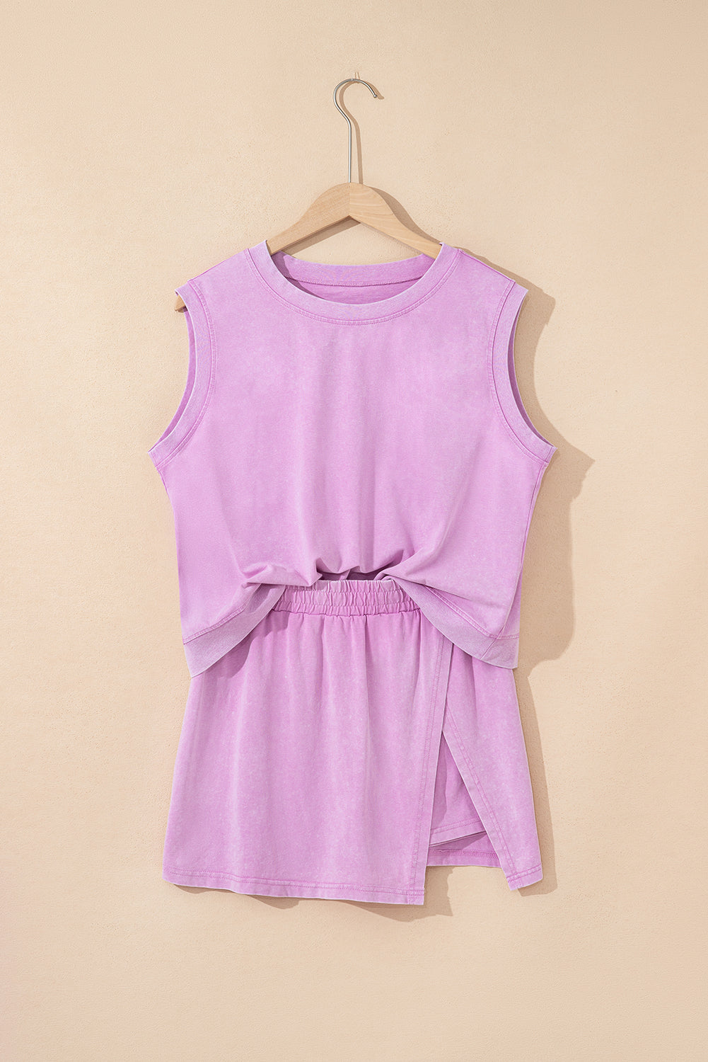 2 pcs Tank Top Lined Split Skirt Set