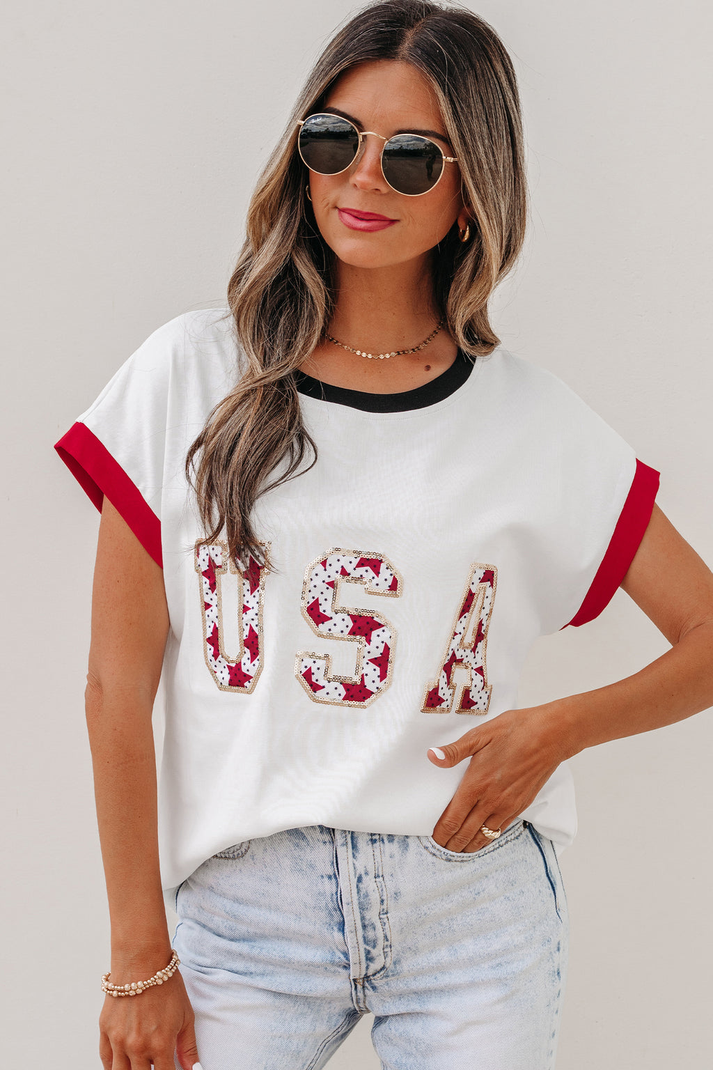White USA Sequin Shirt