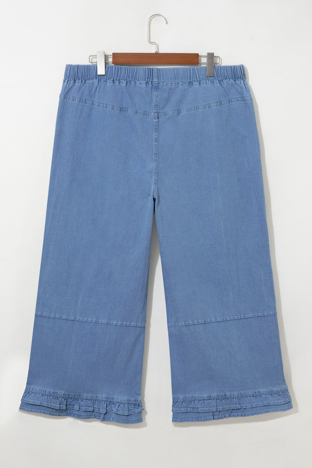 Light Blue Ruffle Hem Wide Leg Full Length Plus Size Jeans