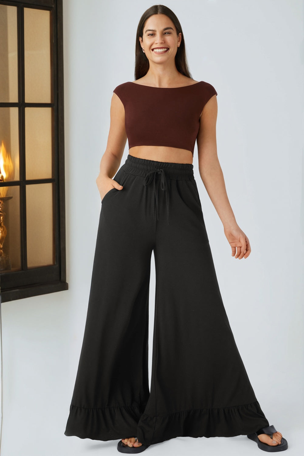 Wide Leg Pull On Pants