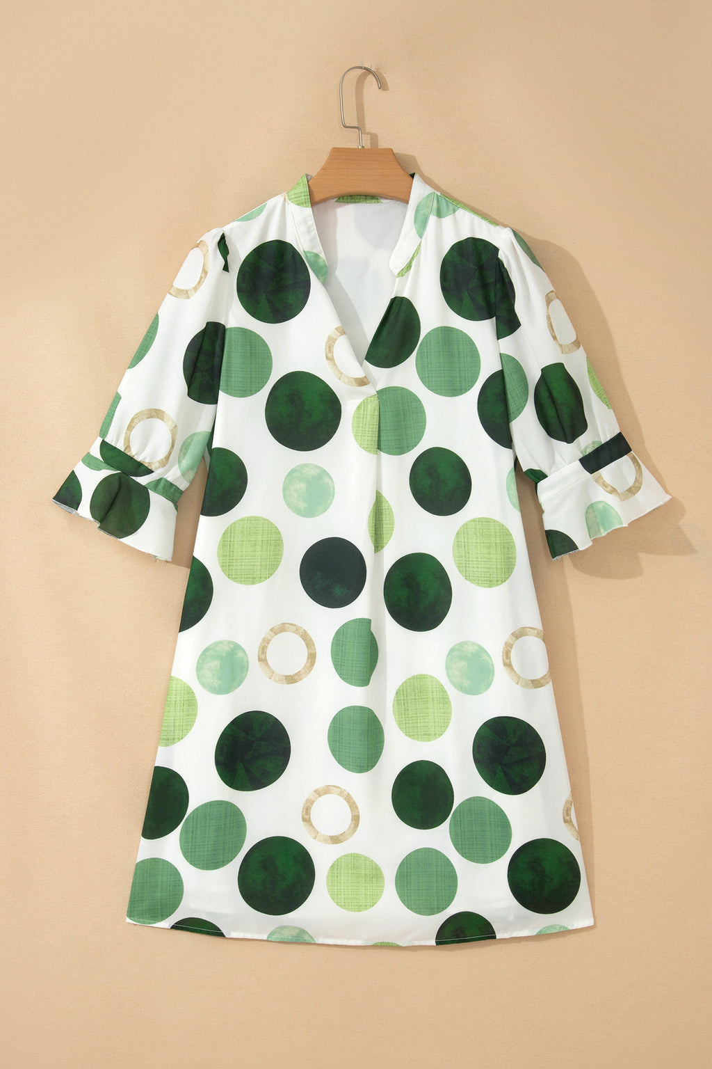 Blue Polka Dot Print Flounced Half Sleeve Casual Vacation Style Mini Dress