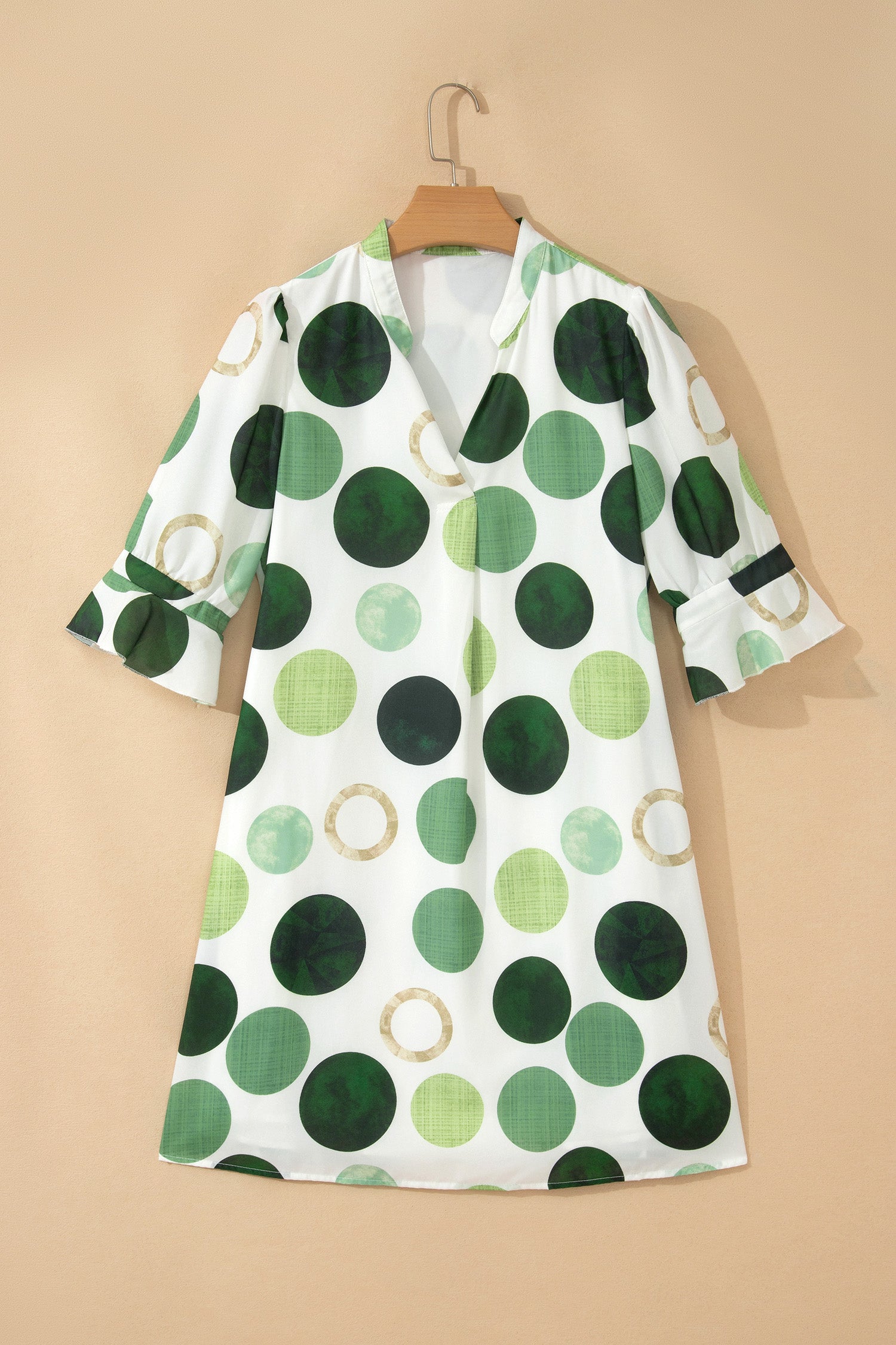 Blue Polka Dot Print Flounced Half Sleeve Casual Vacation Style Mini Dress
