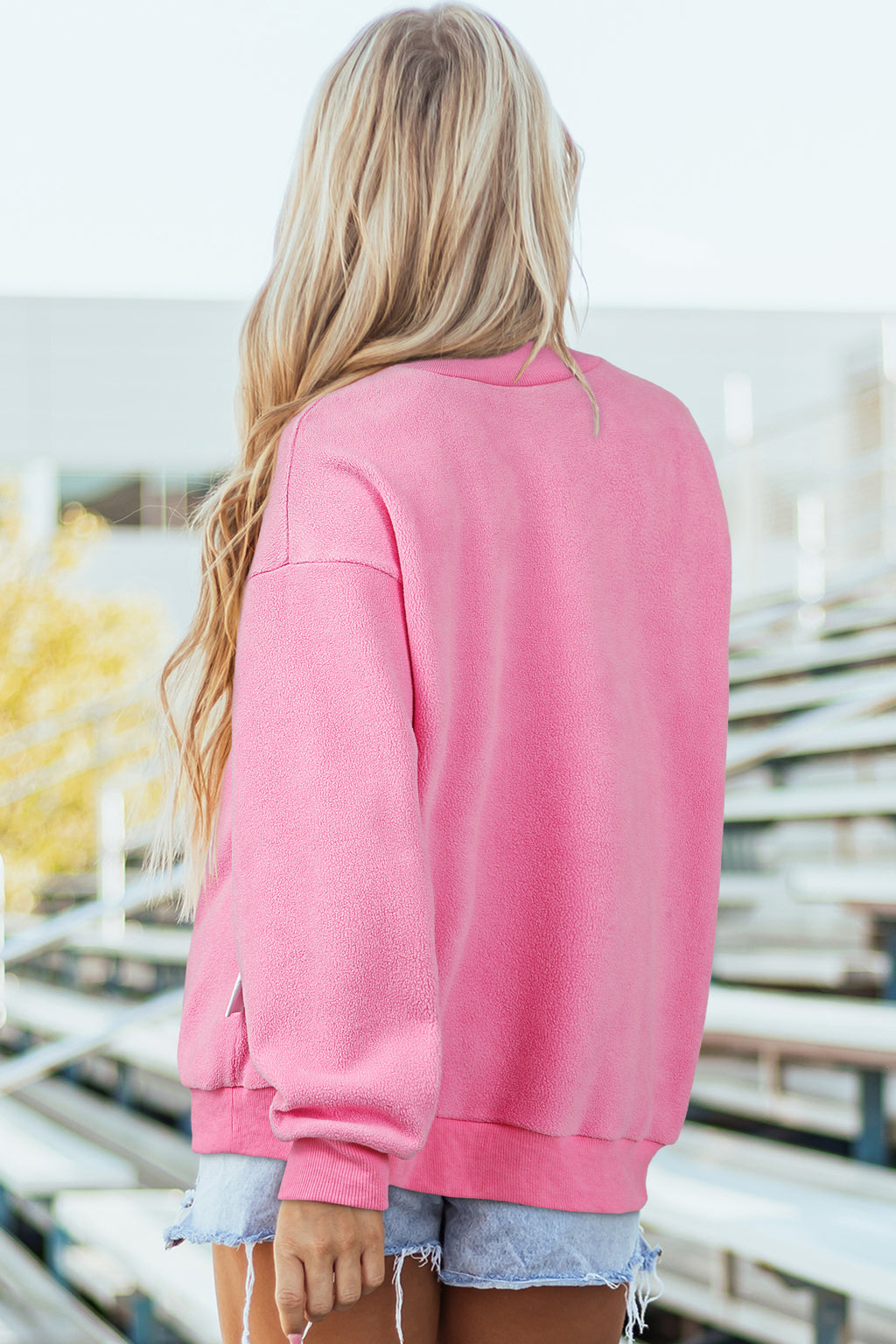 Red Dahlia Oversize Drop Shoulder Reversible Mock Neck Sweatshirt