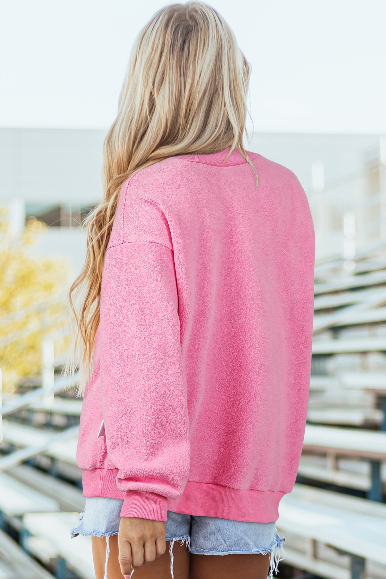 Red Dahlia Oversize Drop Shoulder Reversible Mock Neck Sweatshirt