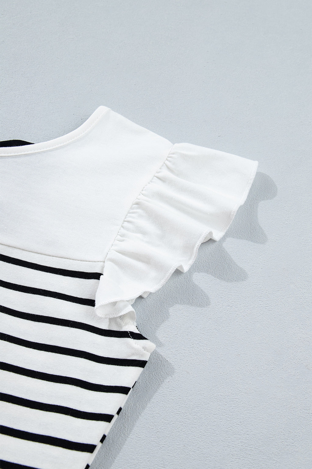 White Stripe Contrast Knot Back Ruffle Trim Tank Top