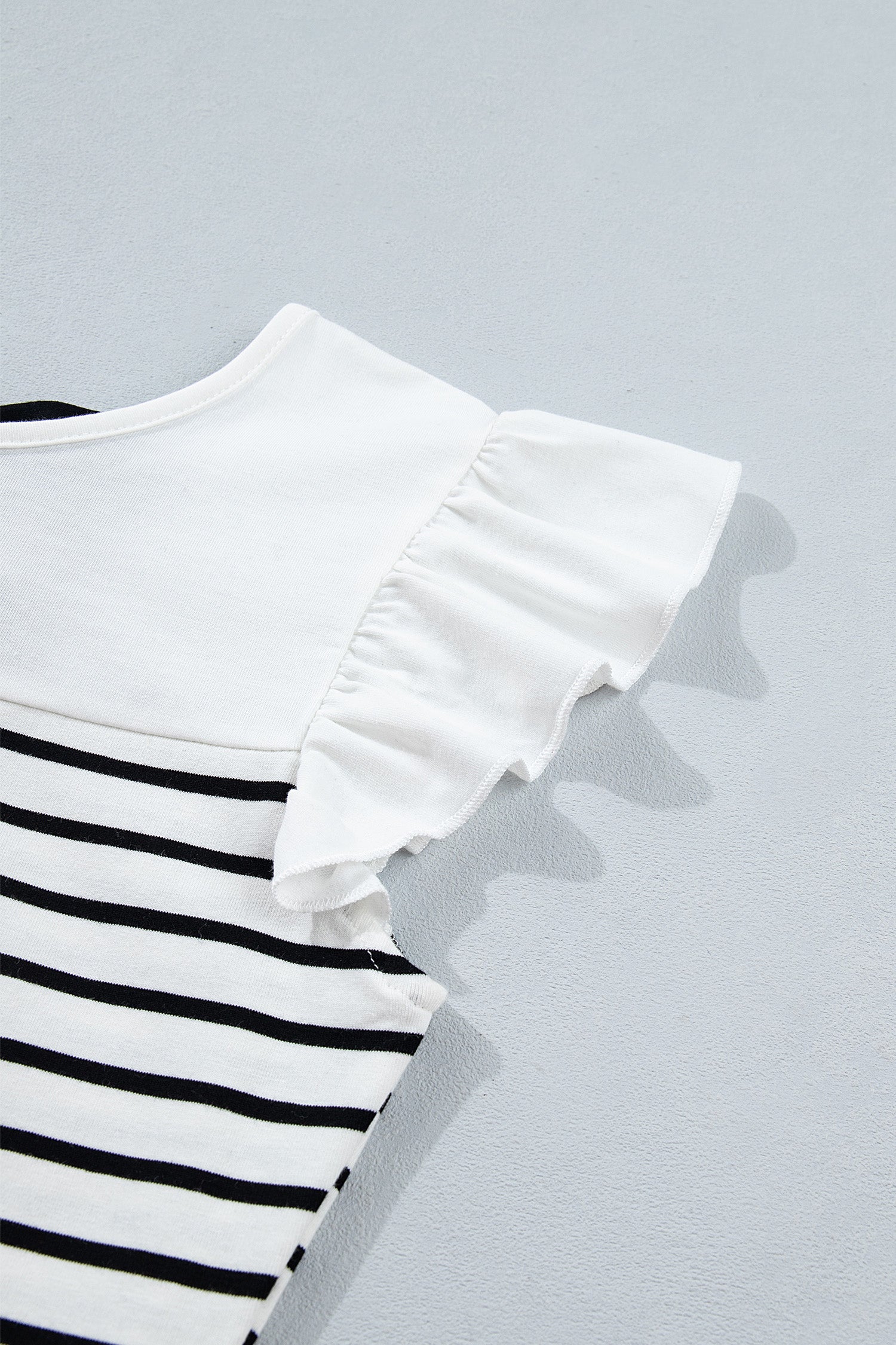 White Stripe Contrast Knot Back Ruffle Trim Tank Top