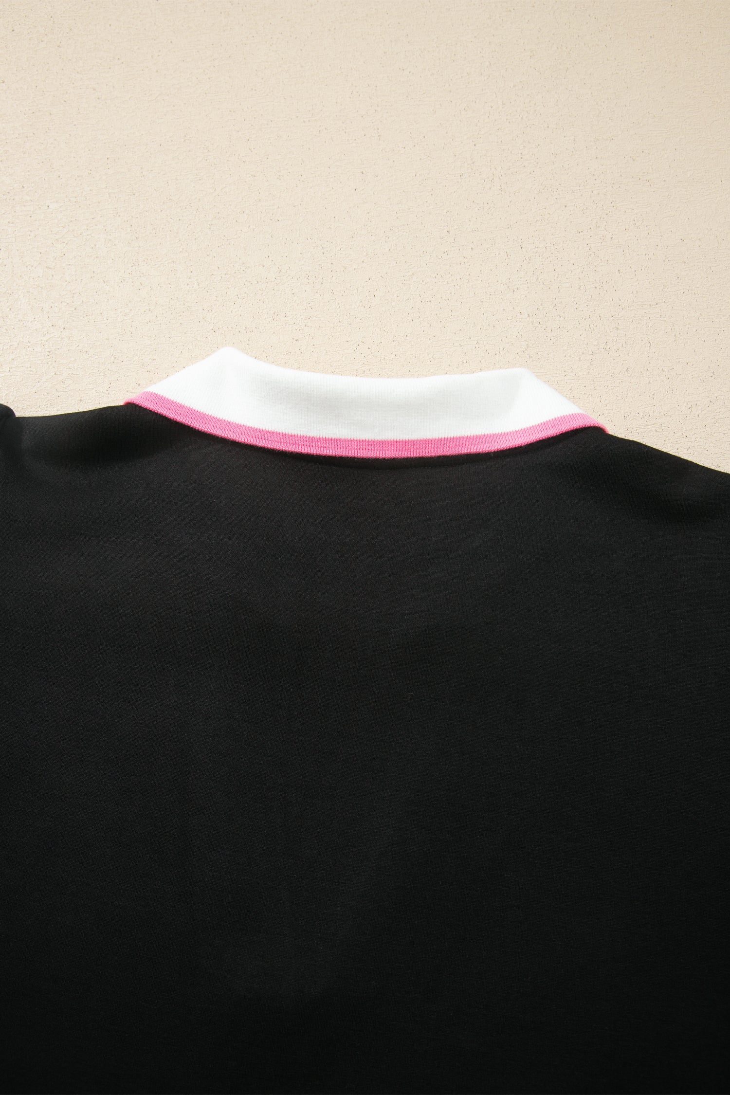 Black Preppy Striped Trim V Neck Polo Tee Drawstring Skirt Set
