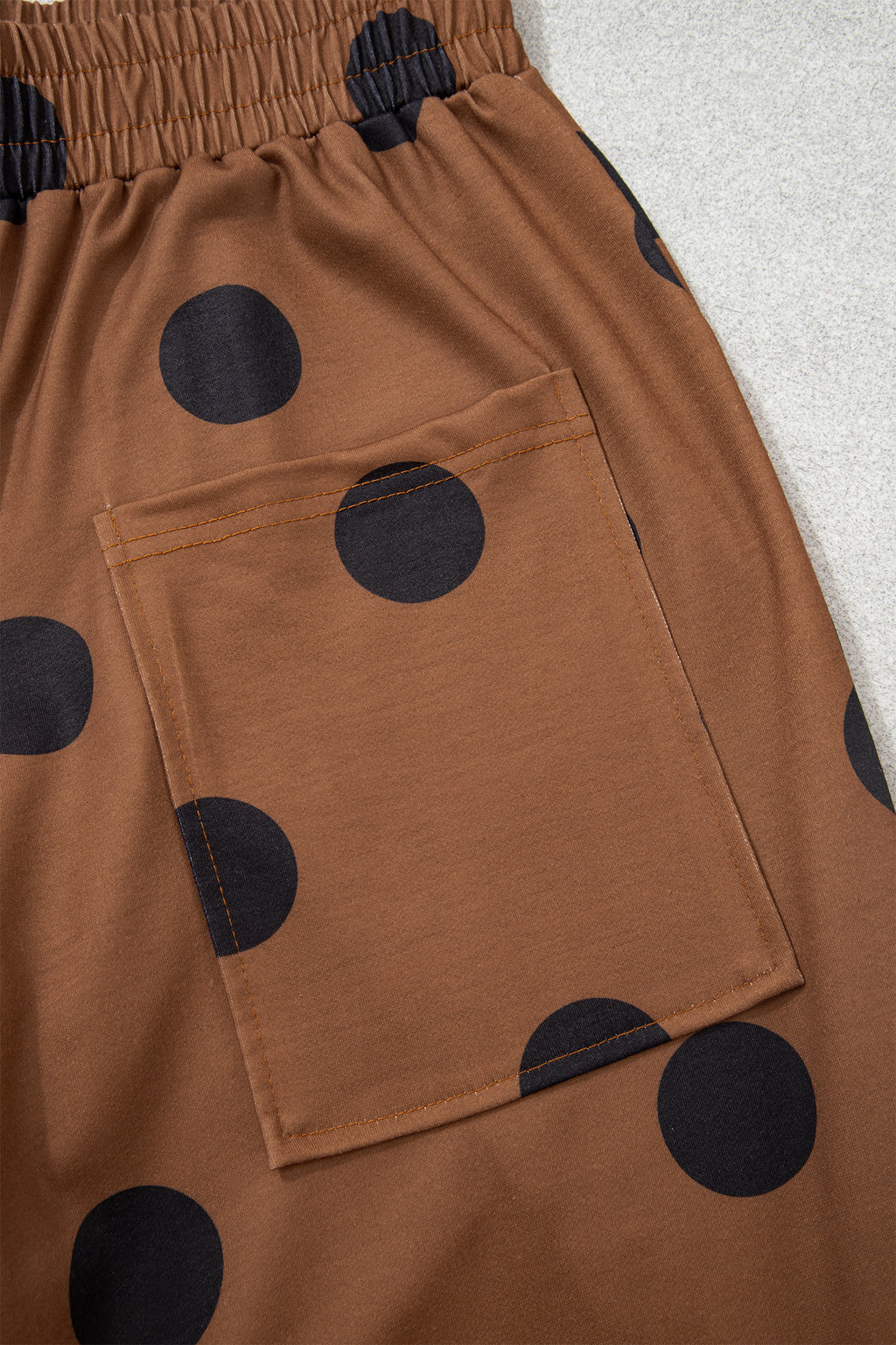 Brown Polka Dot Wide Leg Elastic Waist Casual Pants