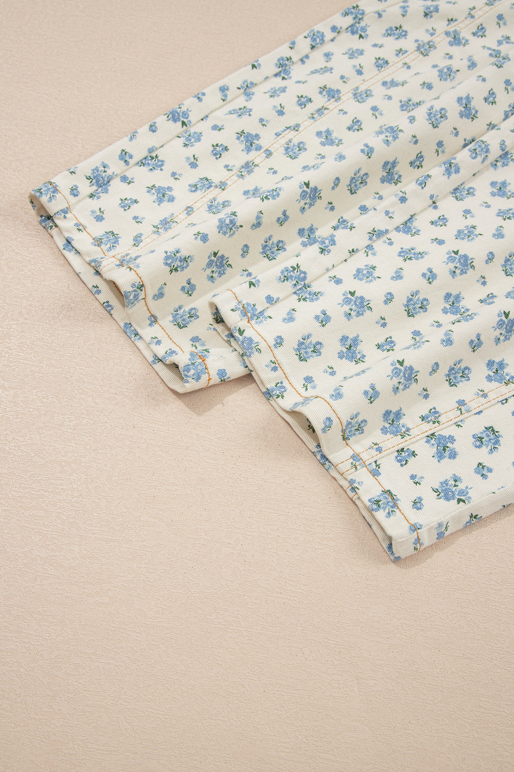 Beige Grommet Knot Waist Floral Barrel Leg Jeans