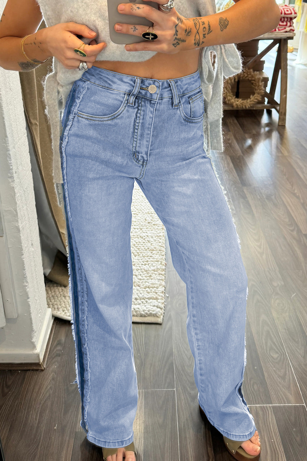 Stripe Frayed Shift Jeans
