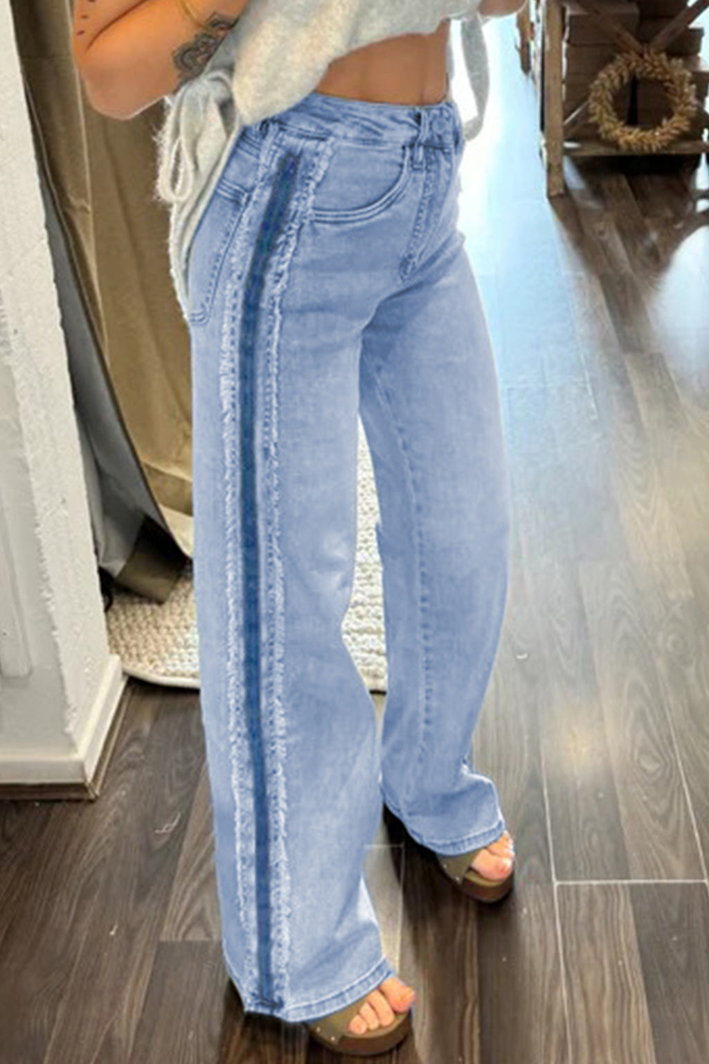 Stripe Frayed Shift Jeans