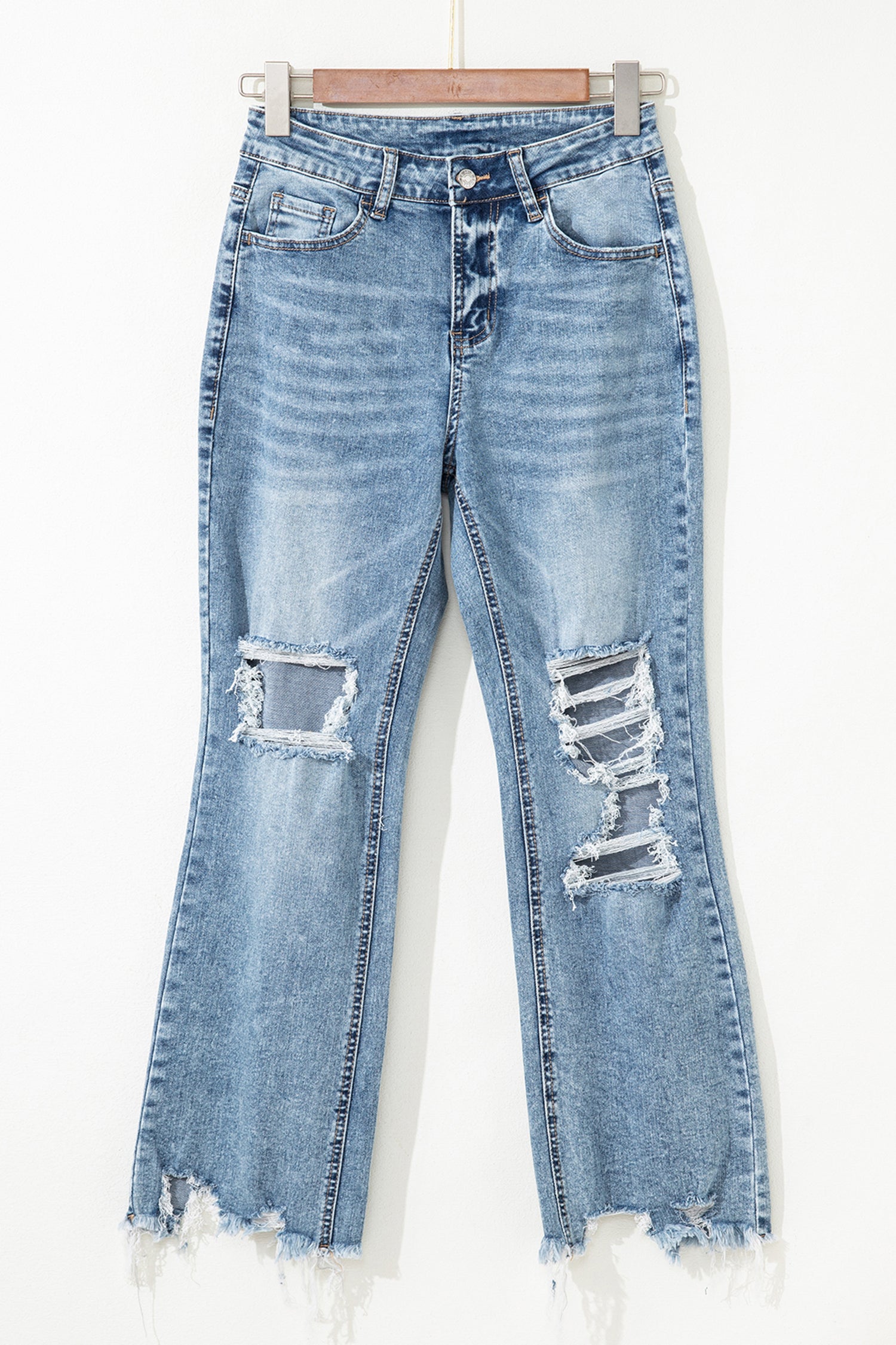 Ripped Open Knee Fit Flare Jeans