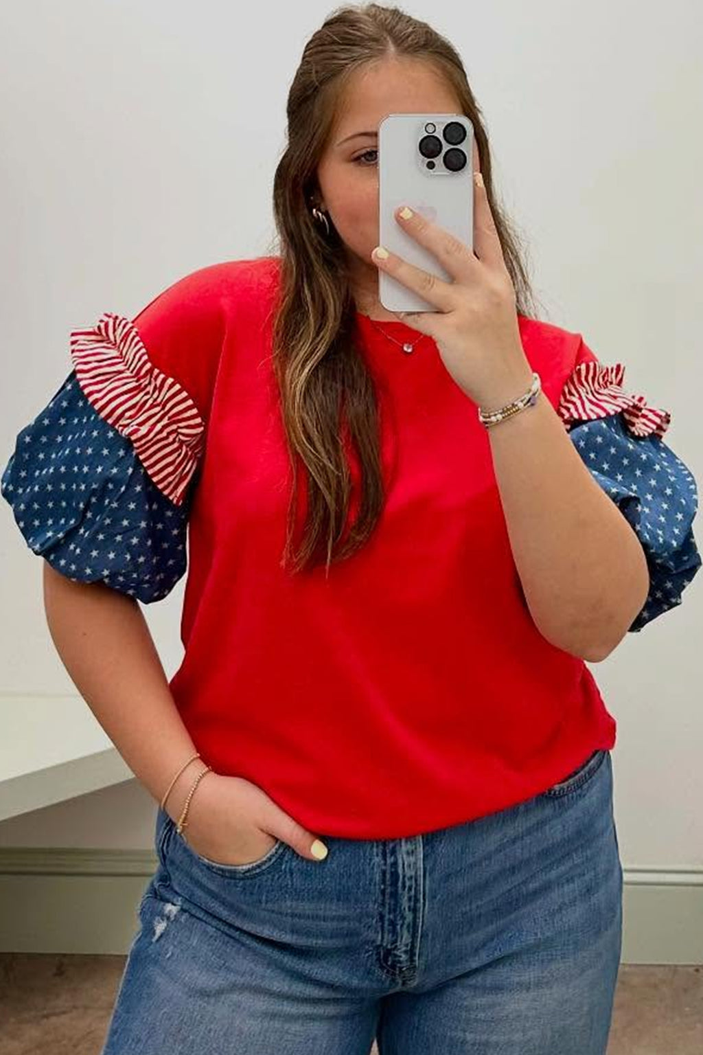 Star Spangled Ruffle Sleeve Top
