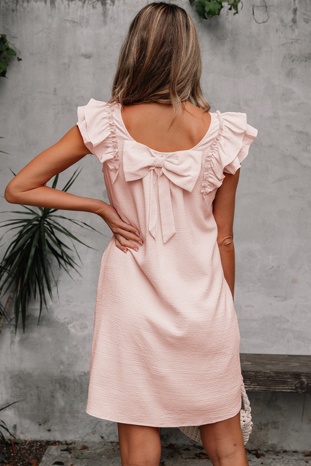 Blush Bow Flutter Mini Dress
