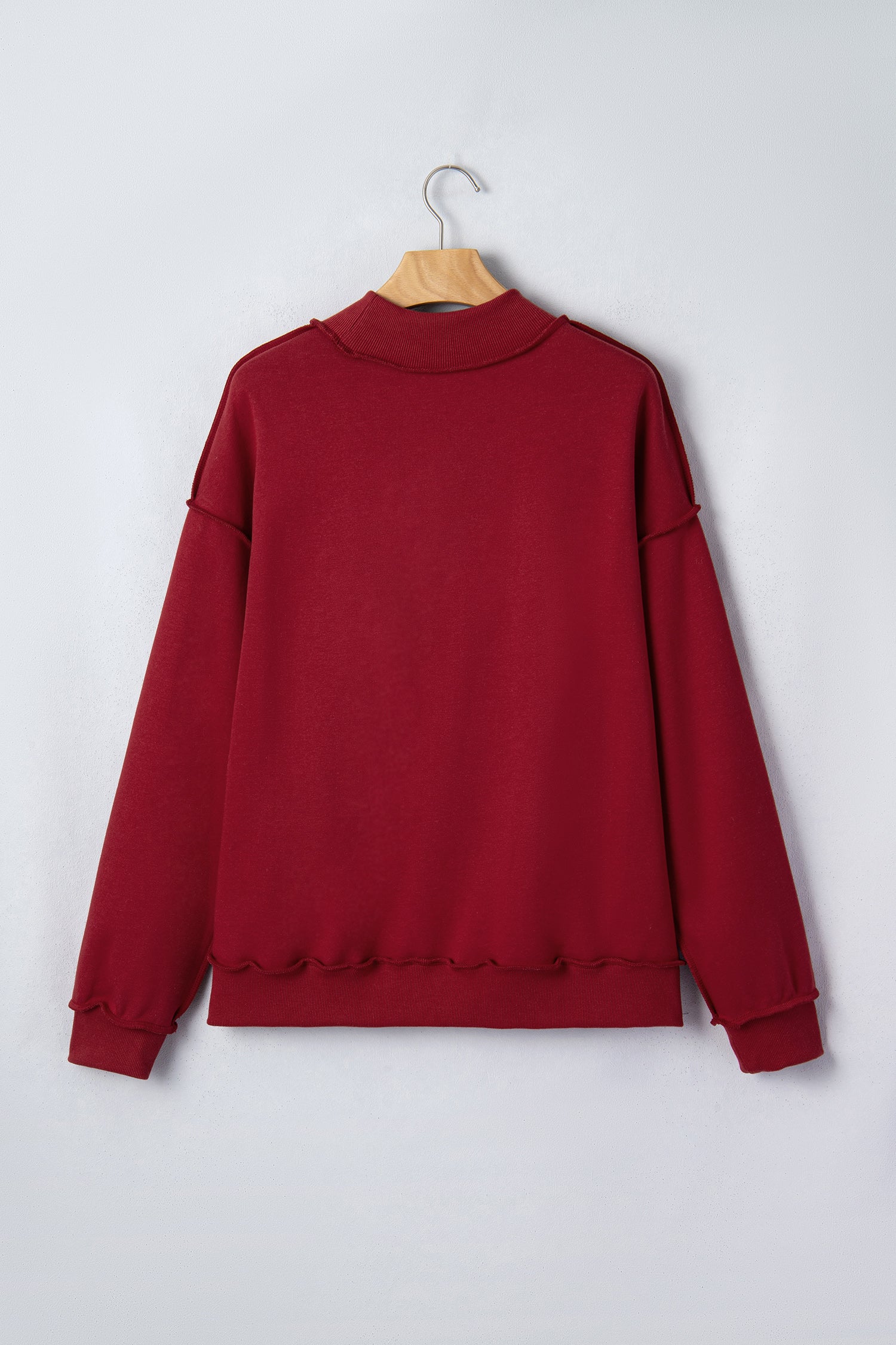 Red Dahlia Oversize Drop Shoulder Reversible Mock Neck Sweatshirt