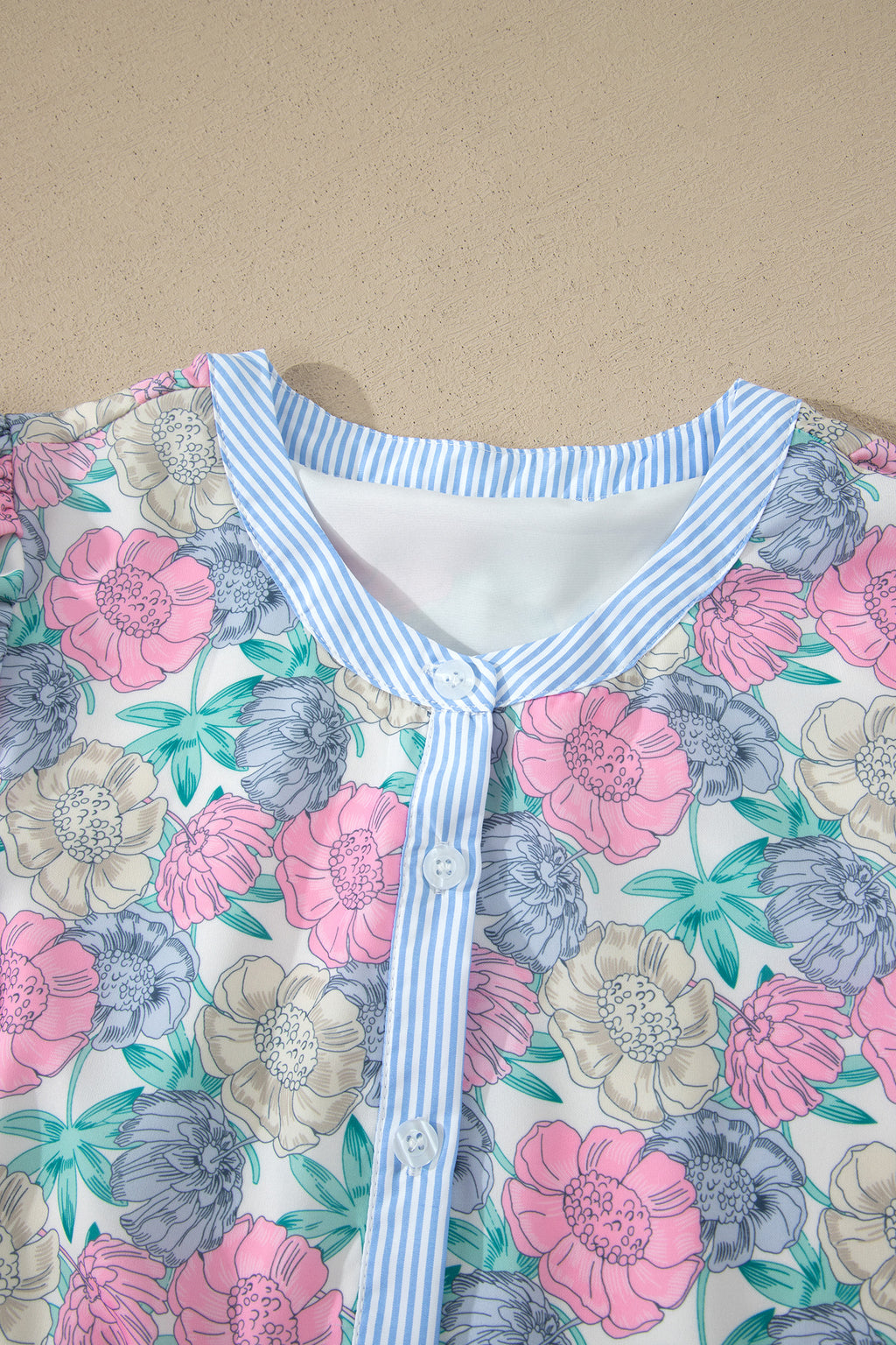 White Floral Print Striped Contrast Trim Belted Short Dress
