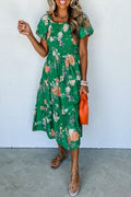 Floral Print Bubble Sleeve Midi Dress
