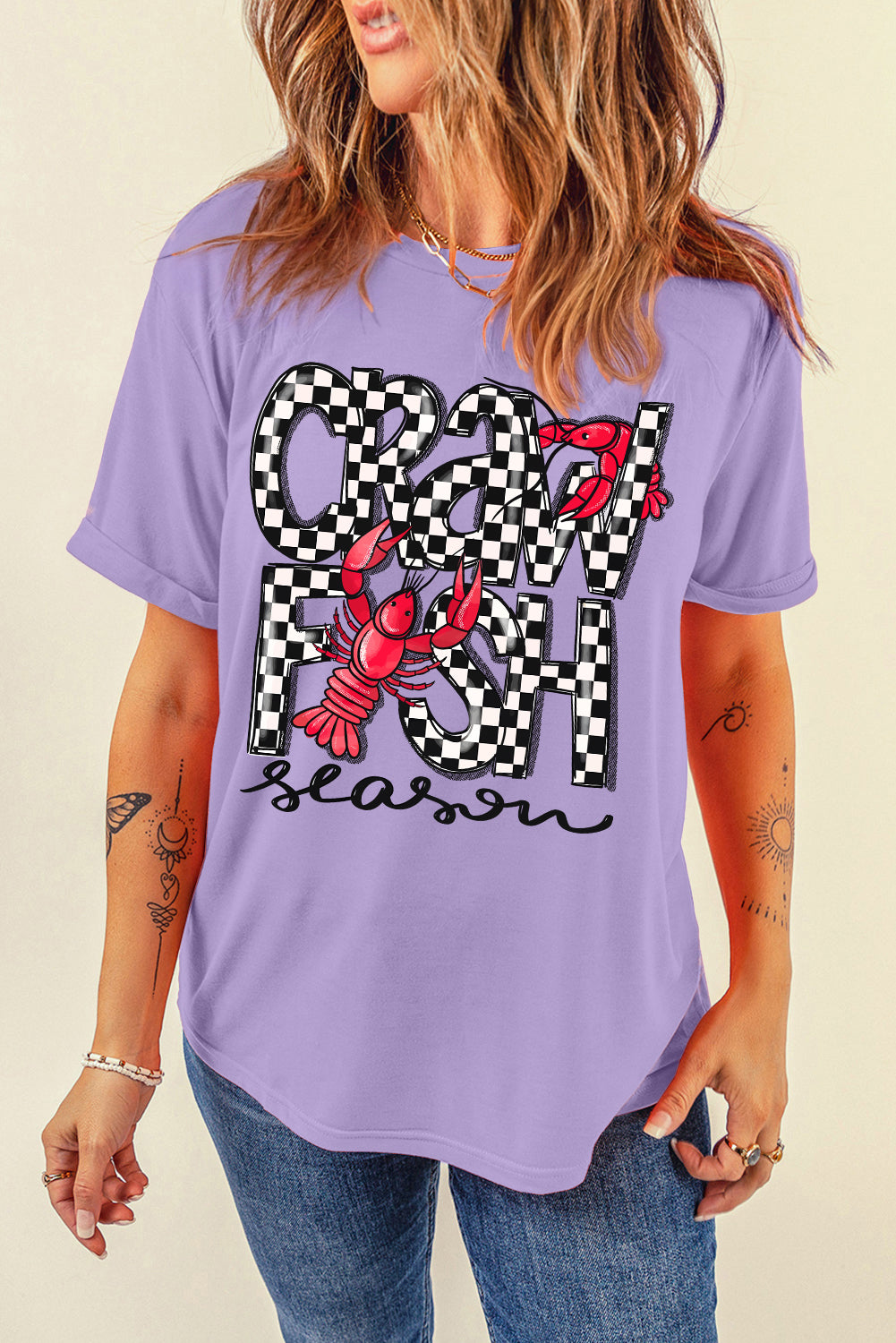 Wisteria Craw Fish Season Graphic Short Sleeve Top
