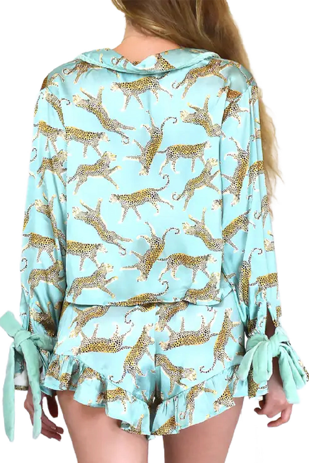 Mint Leopard Satin PJ Set