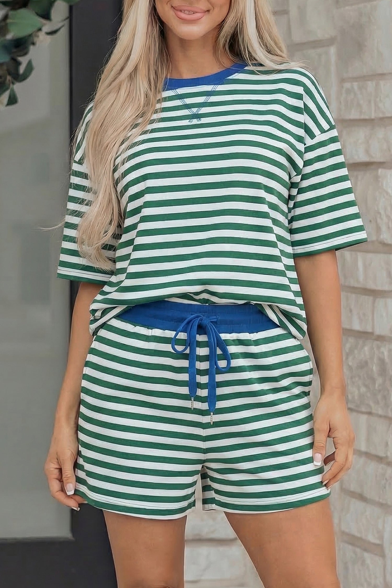Stripe Boxy Casual Terry Short Set