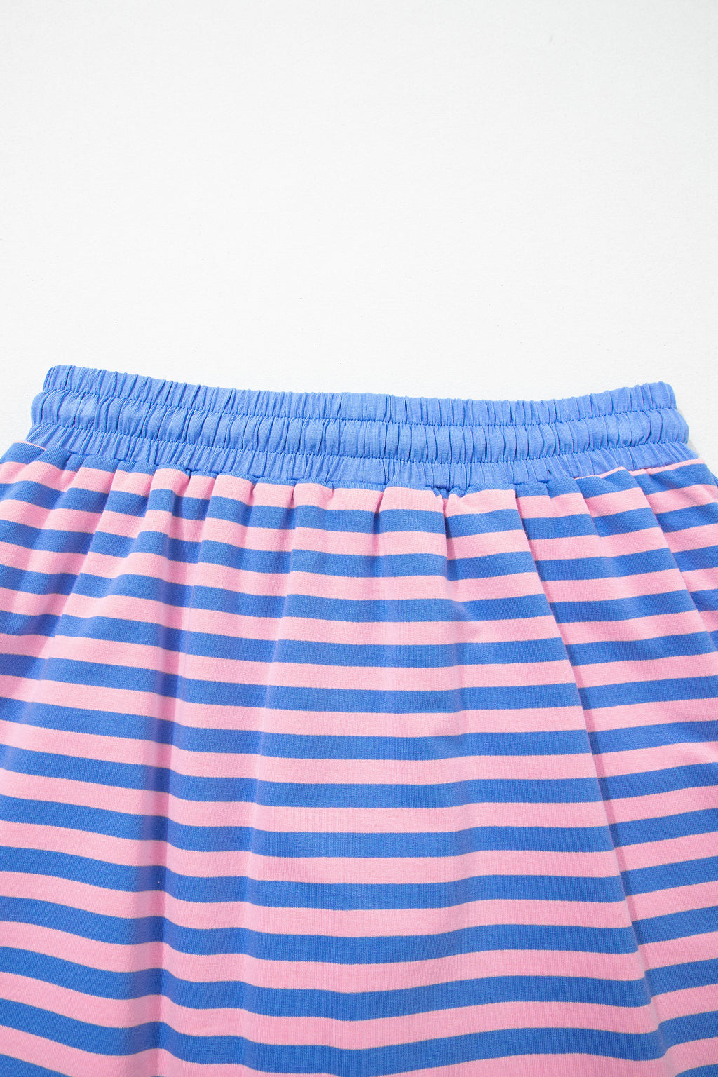 Blue Stripe Loose Short Sleeve Top and Skirt Set