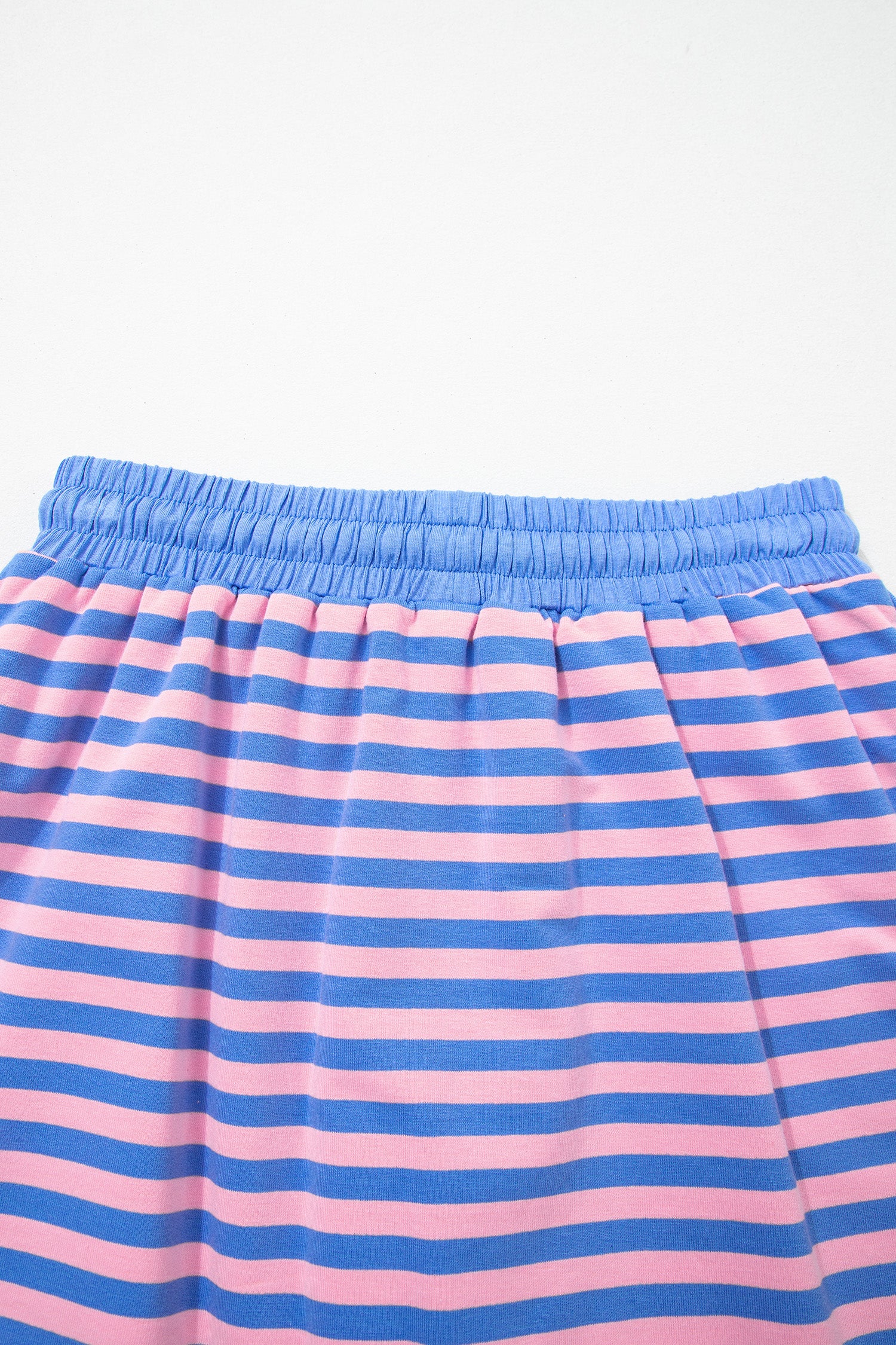 Blue Stripe Loose Short Sleeve Top and Skirt Set