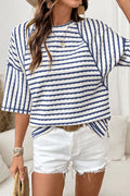 Blue Stripe Half Sleeve Loose Top