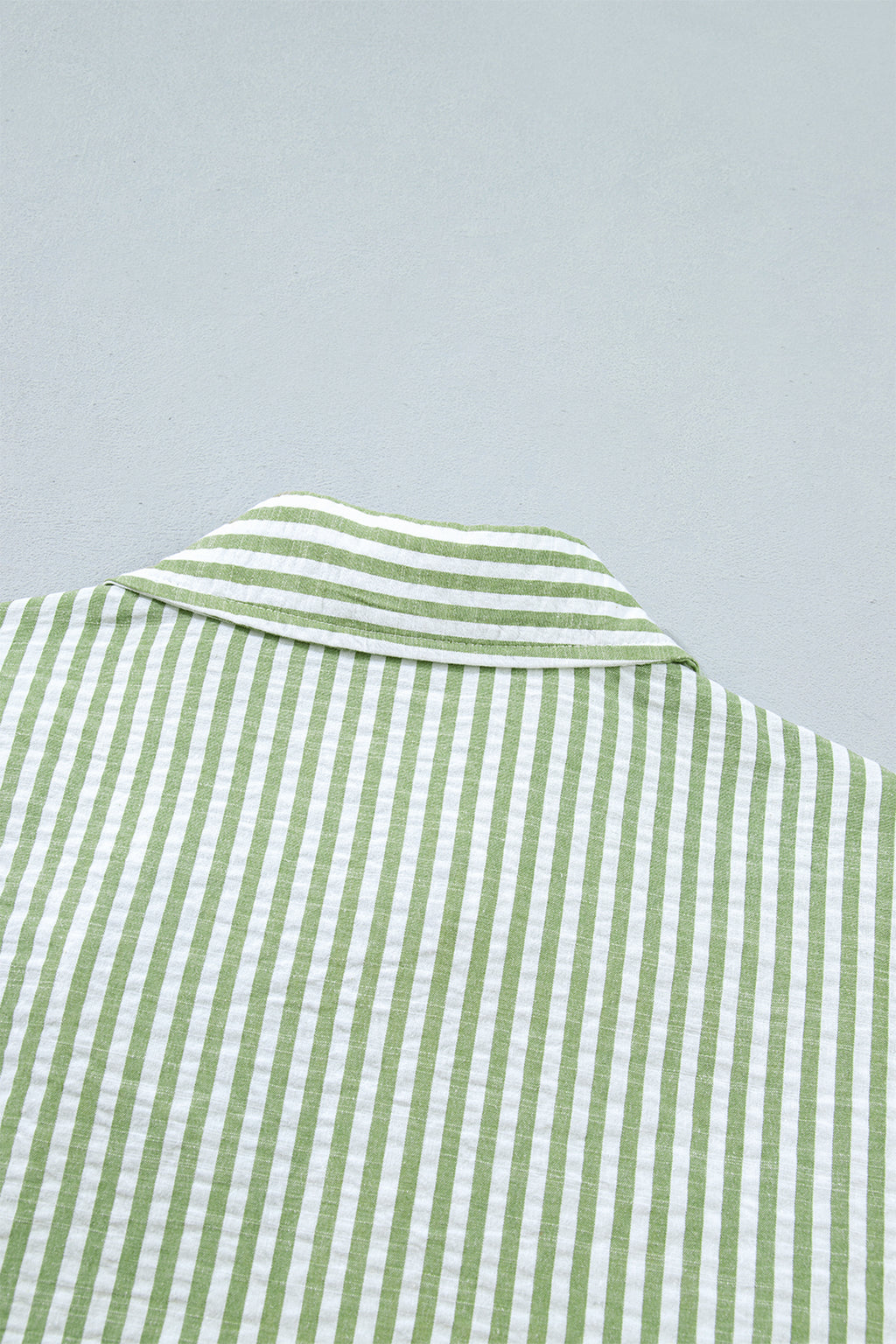 Green Stripe Shirt Collar Half Sleeve Blouse
