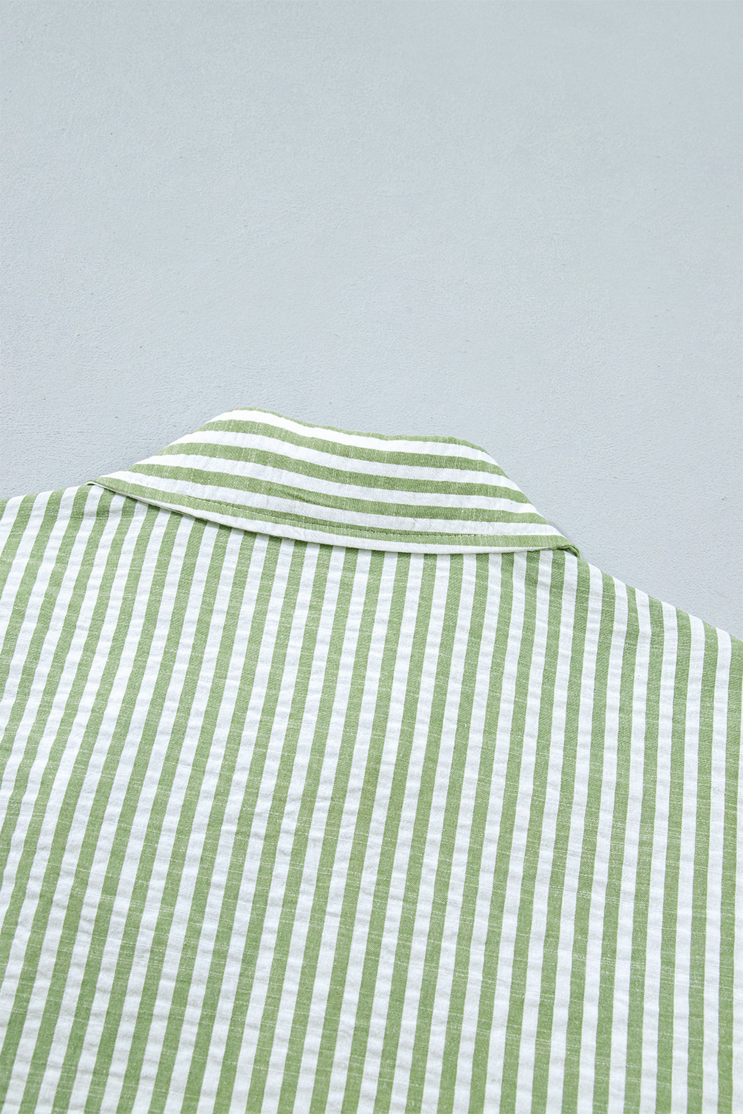 Green Stripe Shirt Collar Half Sleeve Blouse