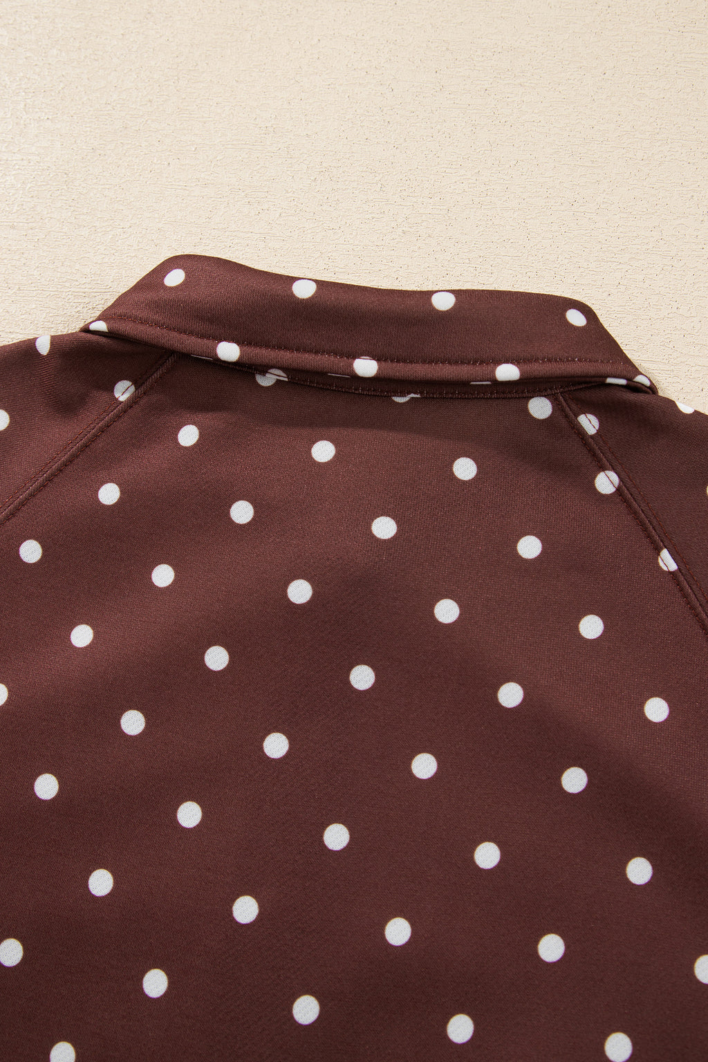 Brown Polka Dot Print Metal Button Collar Casual Pullover Sweatshirt