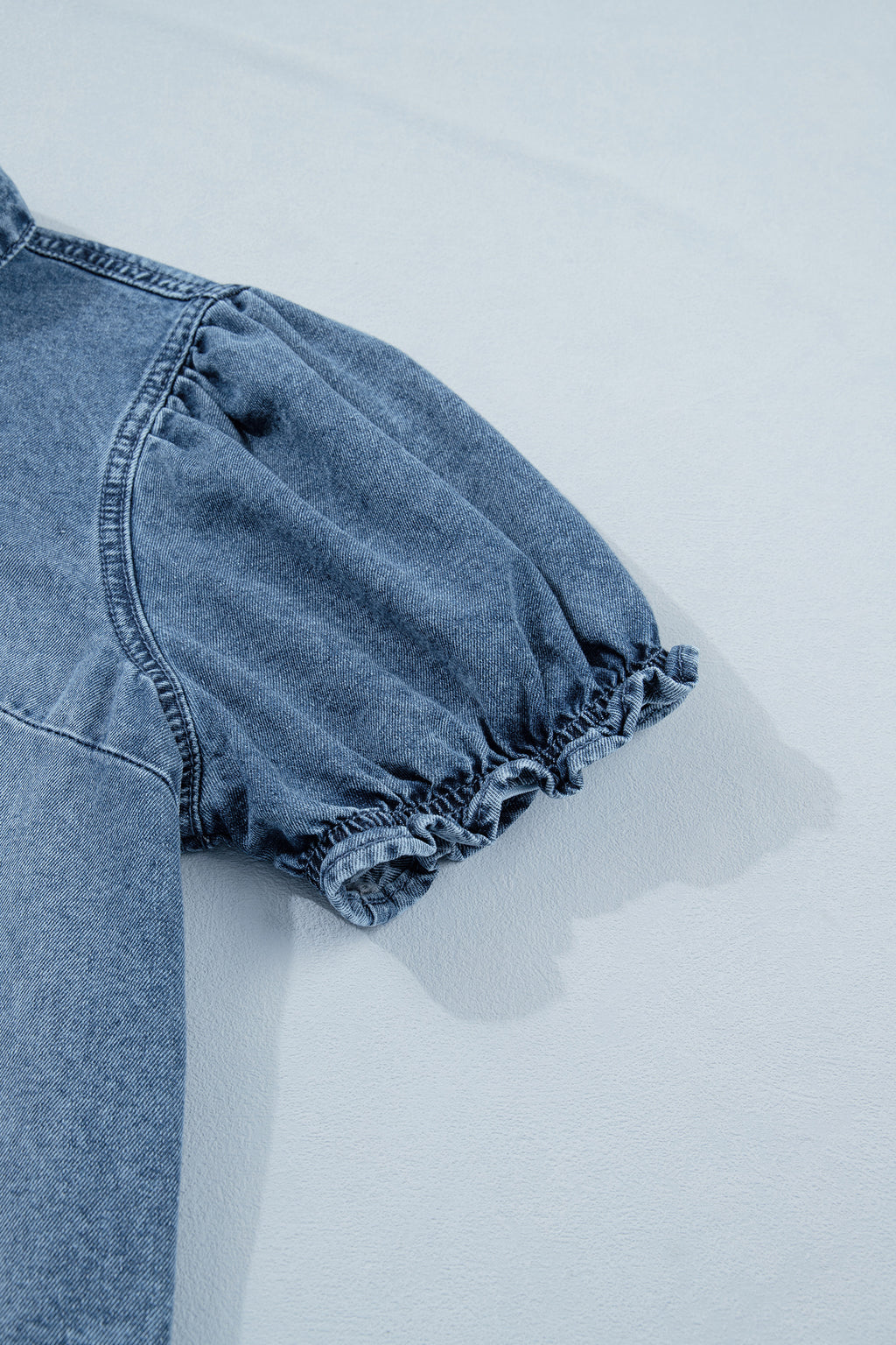 Frilled Short Sleeve Denim Shirt