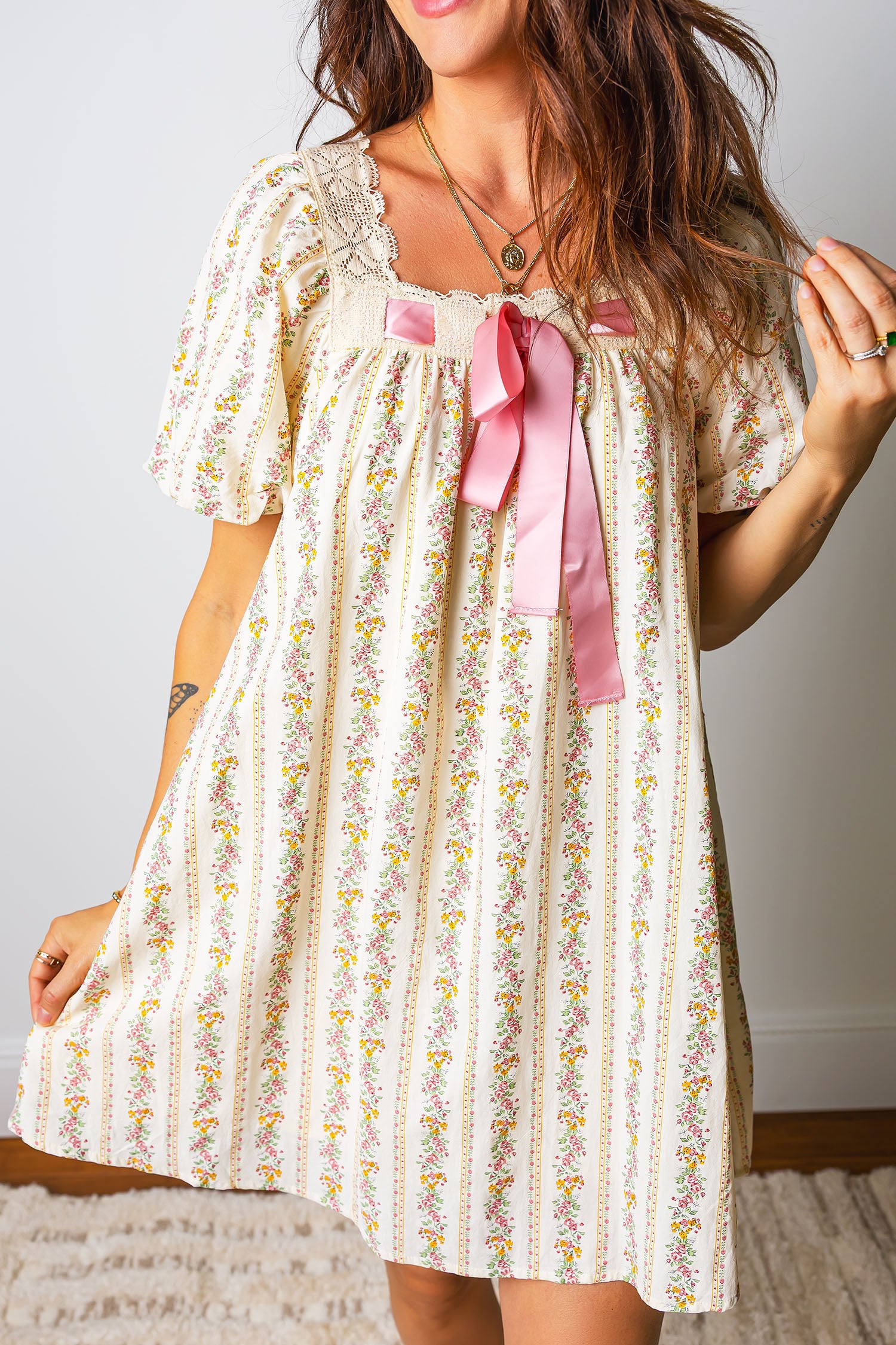 Floral Print Square Neck Mini Dress