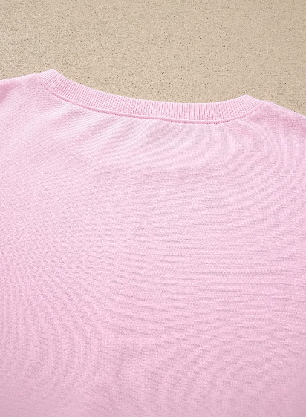Pink Solid Color Raw Seam Lace Detail Loose Casual Sweatshirt