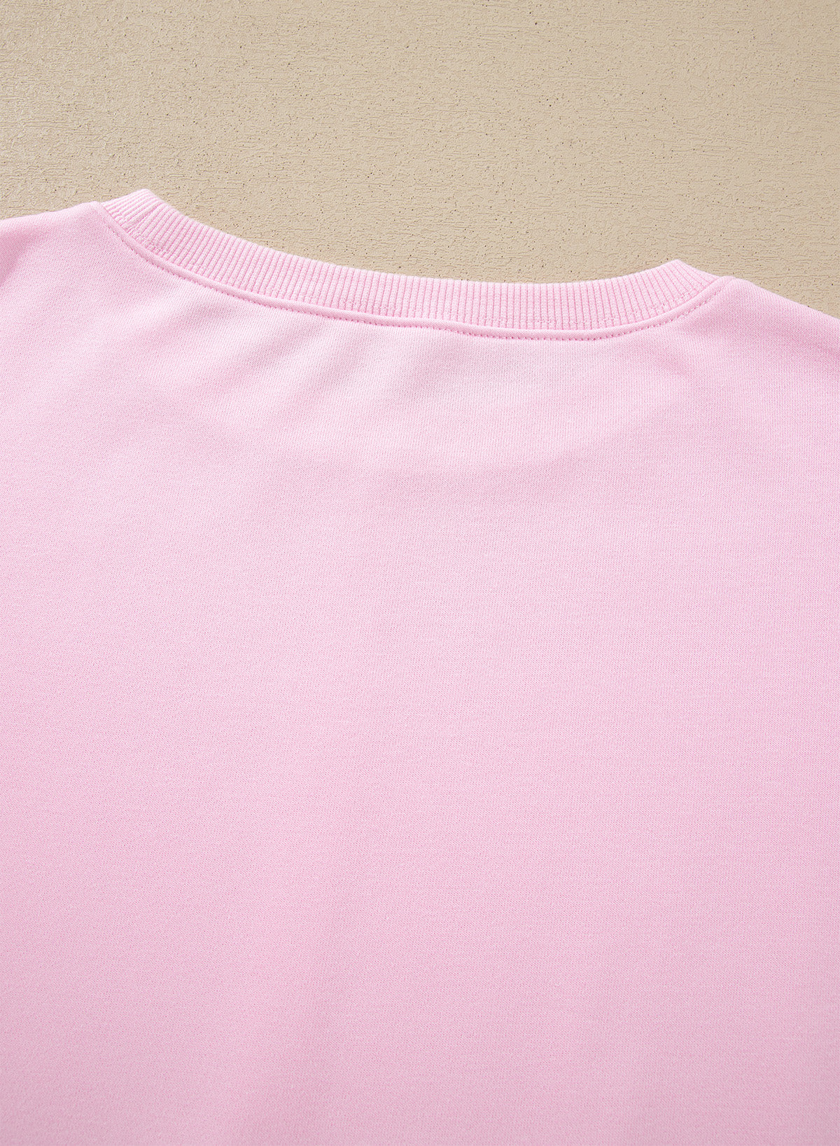 Pink Solid Color Raw Seam Lace Detail Loose Casual Sweatshirt