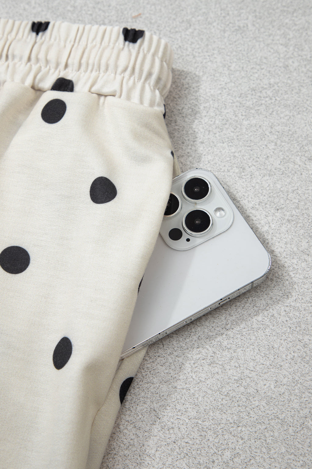 Beige Polka Dot Half Sleeve Loose Top Elastic Waist Casual Pants Set