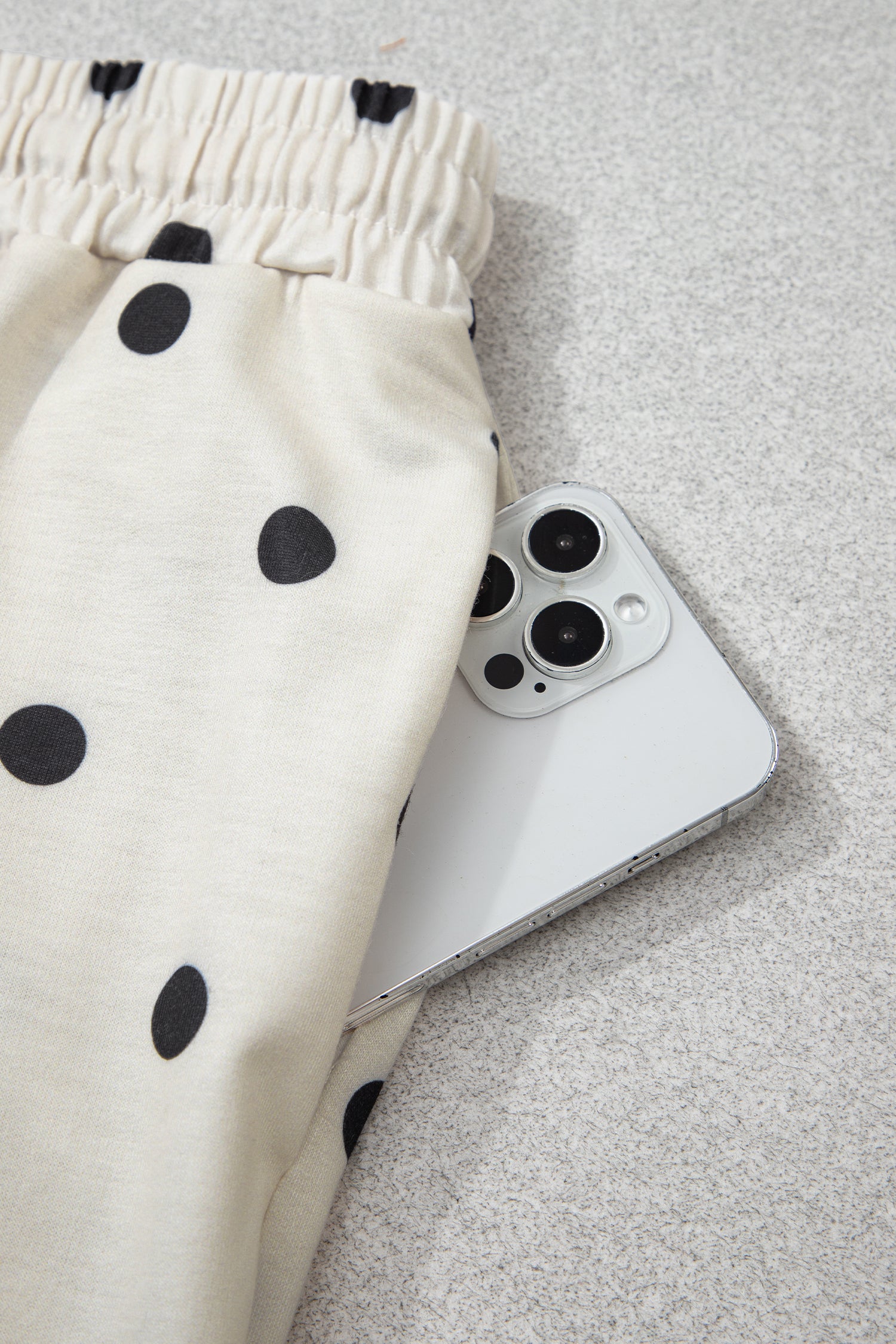 Beige Polka Dot Half Sleeve Loose Top Elastic Waist Casual Pants Set
