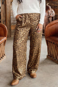 Multicolour Leopard Print Western Style Wide Leg Full Length Pants