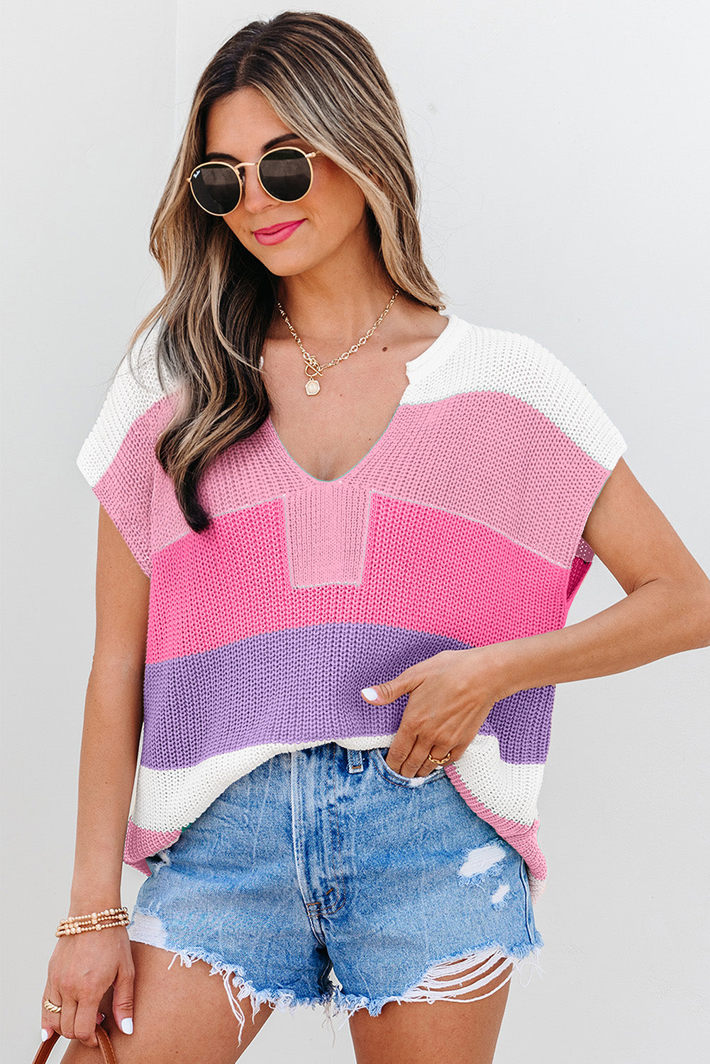 Soft Pink Color V Neck Sweater Shirt