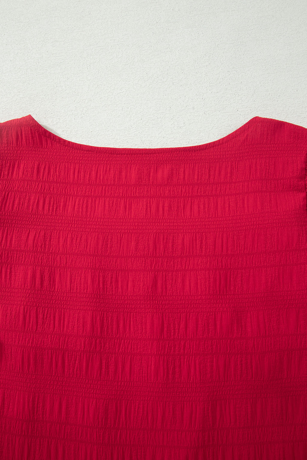Fiery Red Textured Square Neck Top and Shirred High Waist Shorts Set