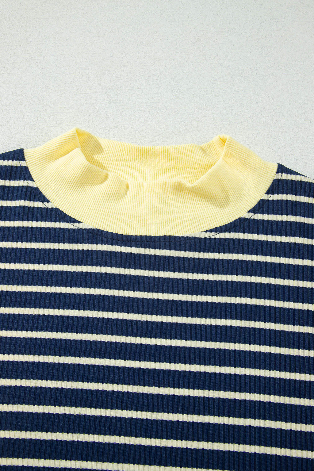 Blue Stripe Color Block Long Sleeve Pullover Ribbed Knit Casual Shorts Set